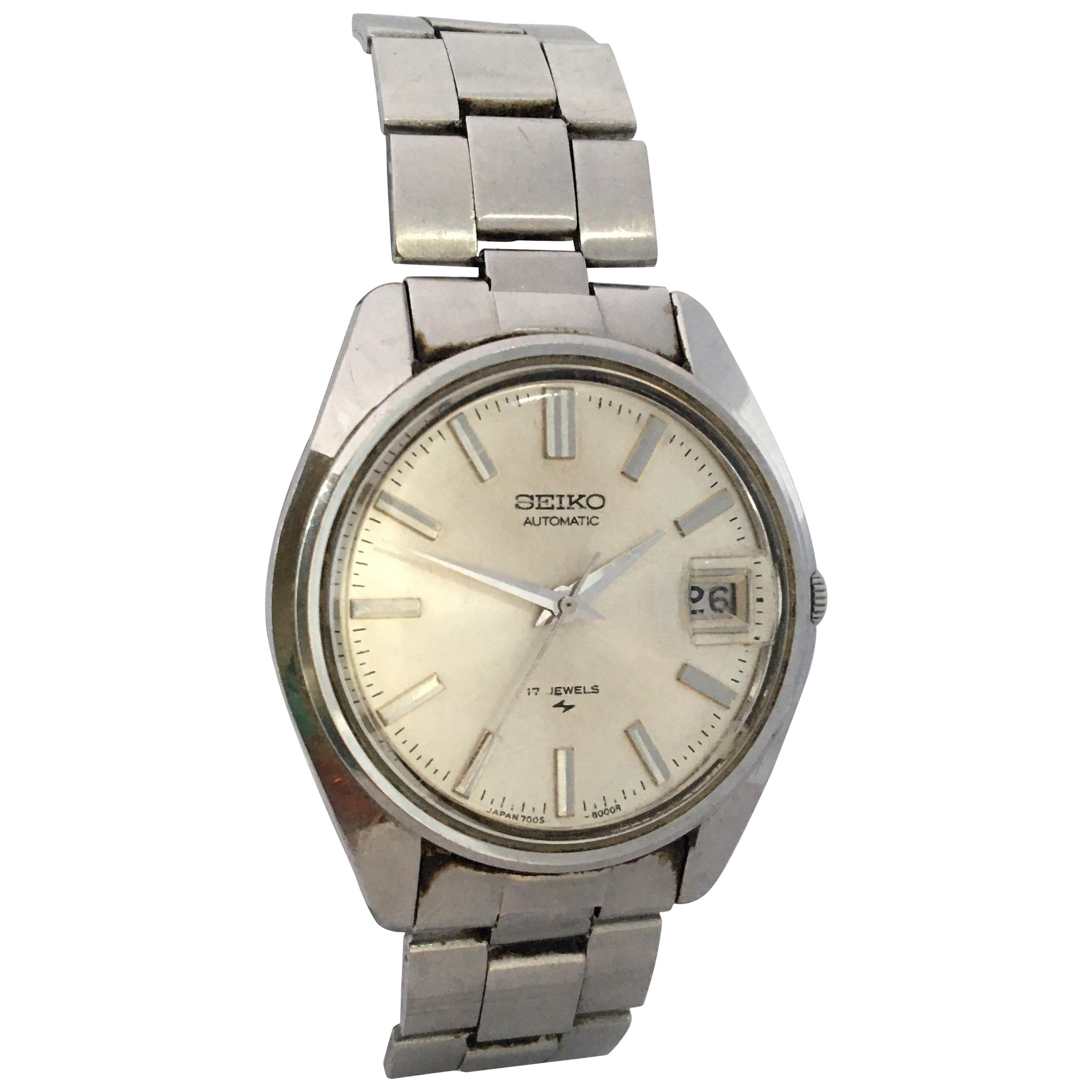 Vintage 1970s Stainless Steel Seiko Automatic Wristwatch