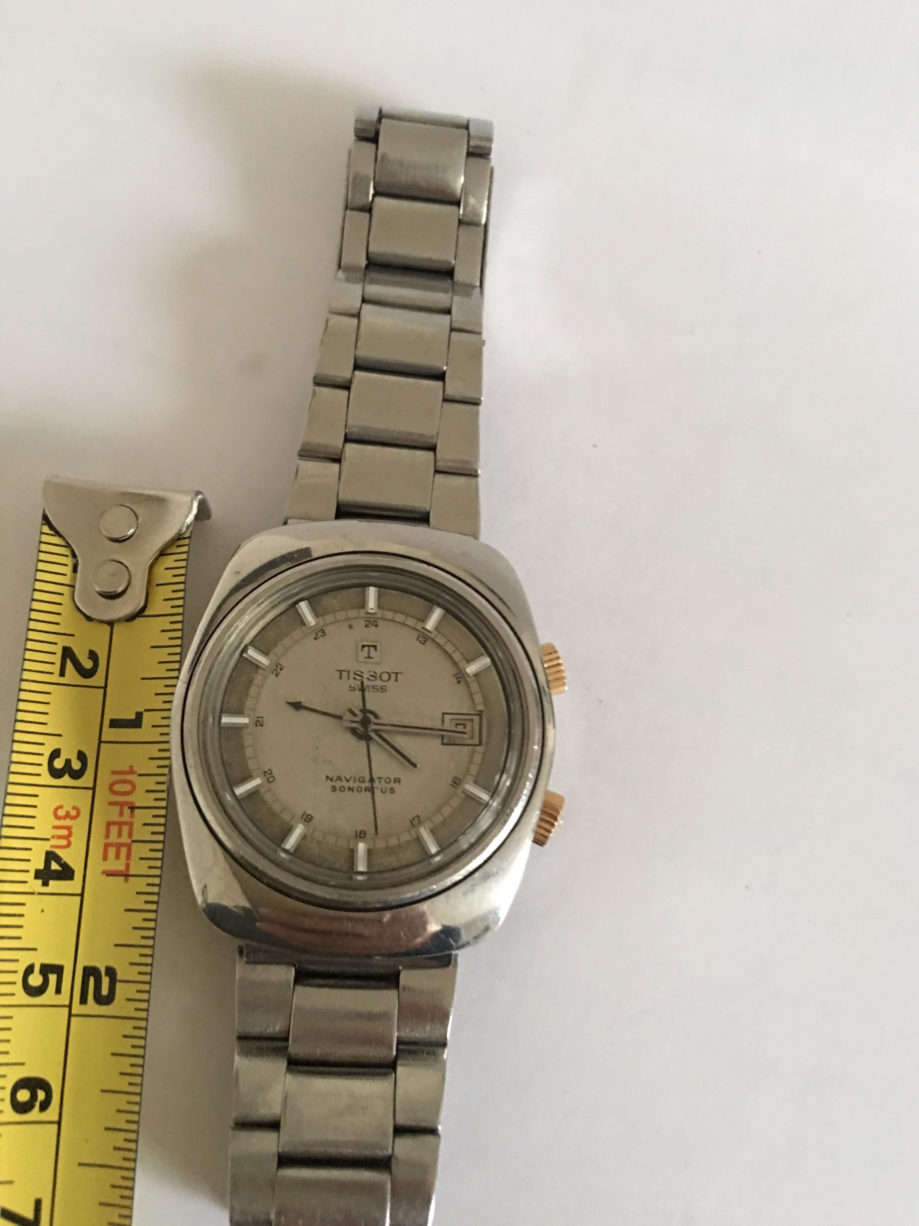 Vintage 1970s Stainless Steel Tissot Navigator Sonorous Alarm Wristwatch  For Sale 3