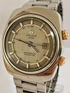 Vintage 1970s Stainless Steel Tissot Navigator Sonorous Alarm Wristwatch