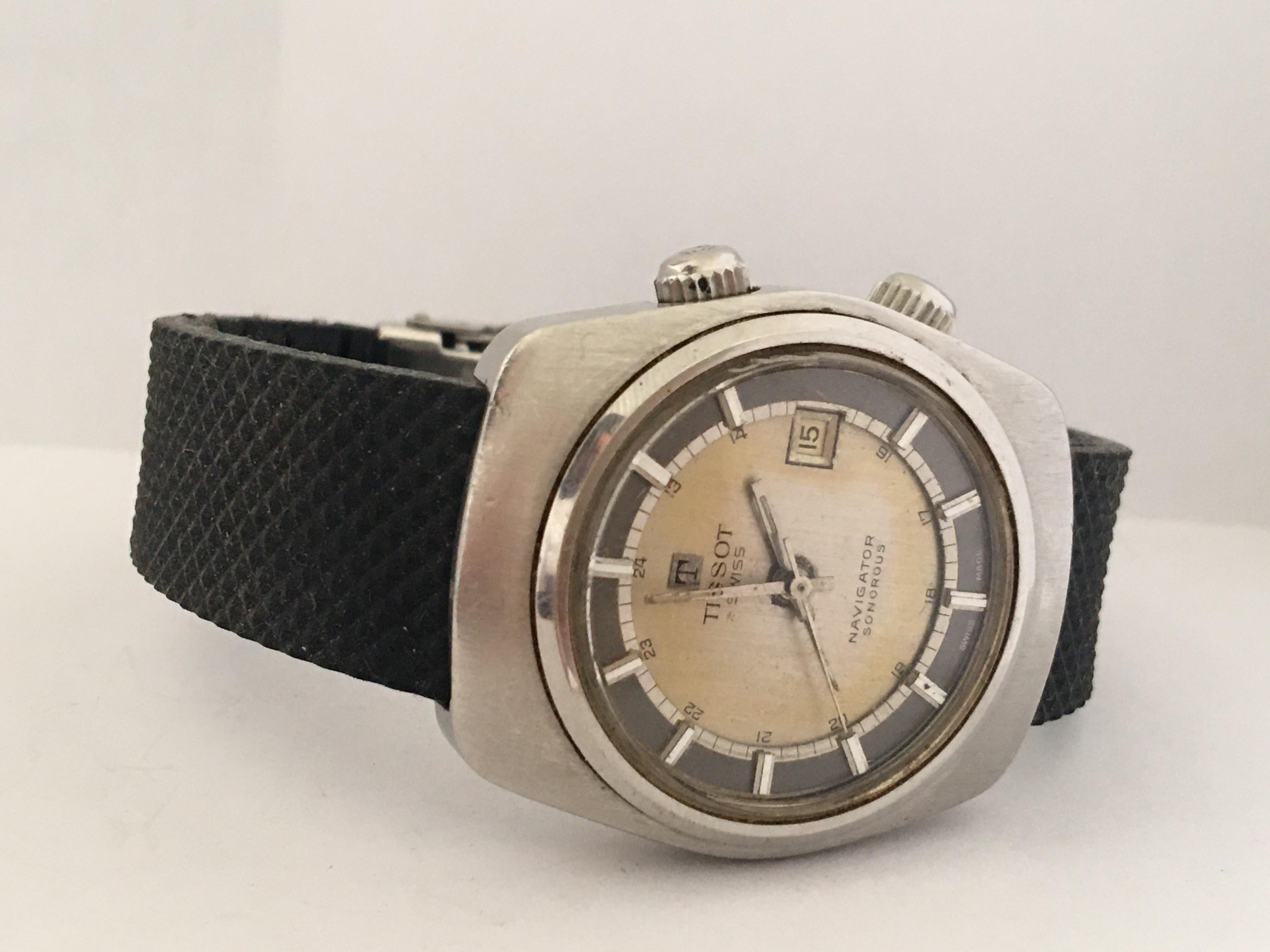 Vintage 1970s Stainless Steel Tissot Swiss Navigator Sonorous Alarm Watch 3