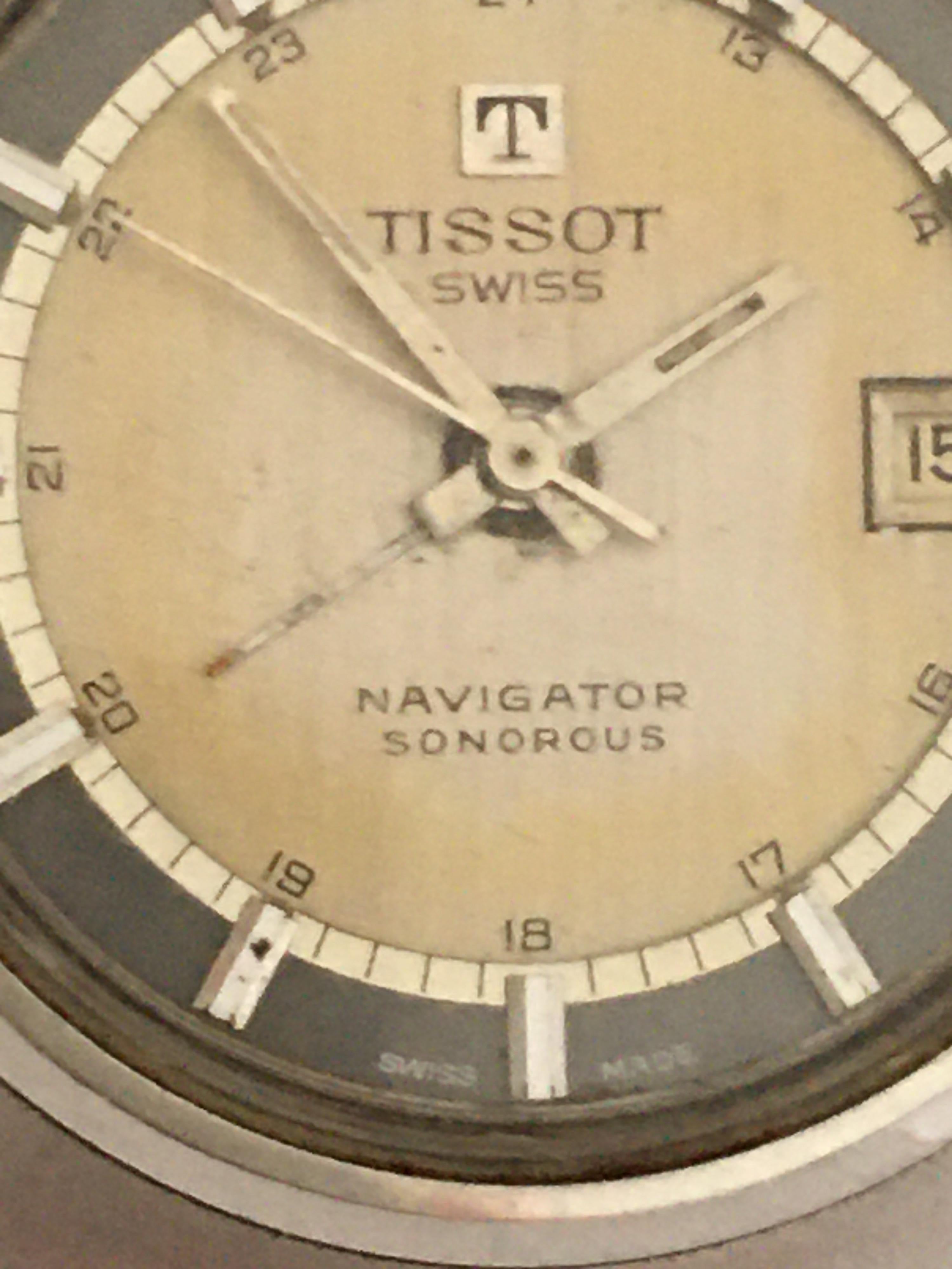 Vintage 1970s Stainless Steel Tissot Swiss Navigator Sonorous Alarm Watch 7
