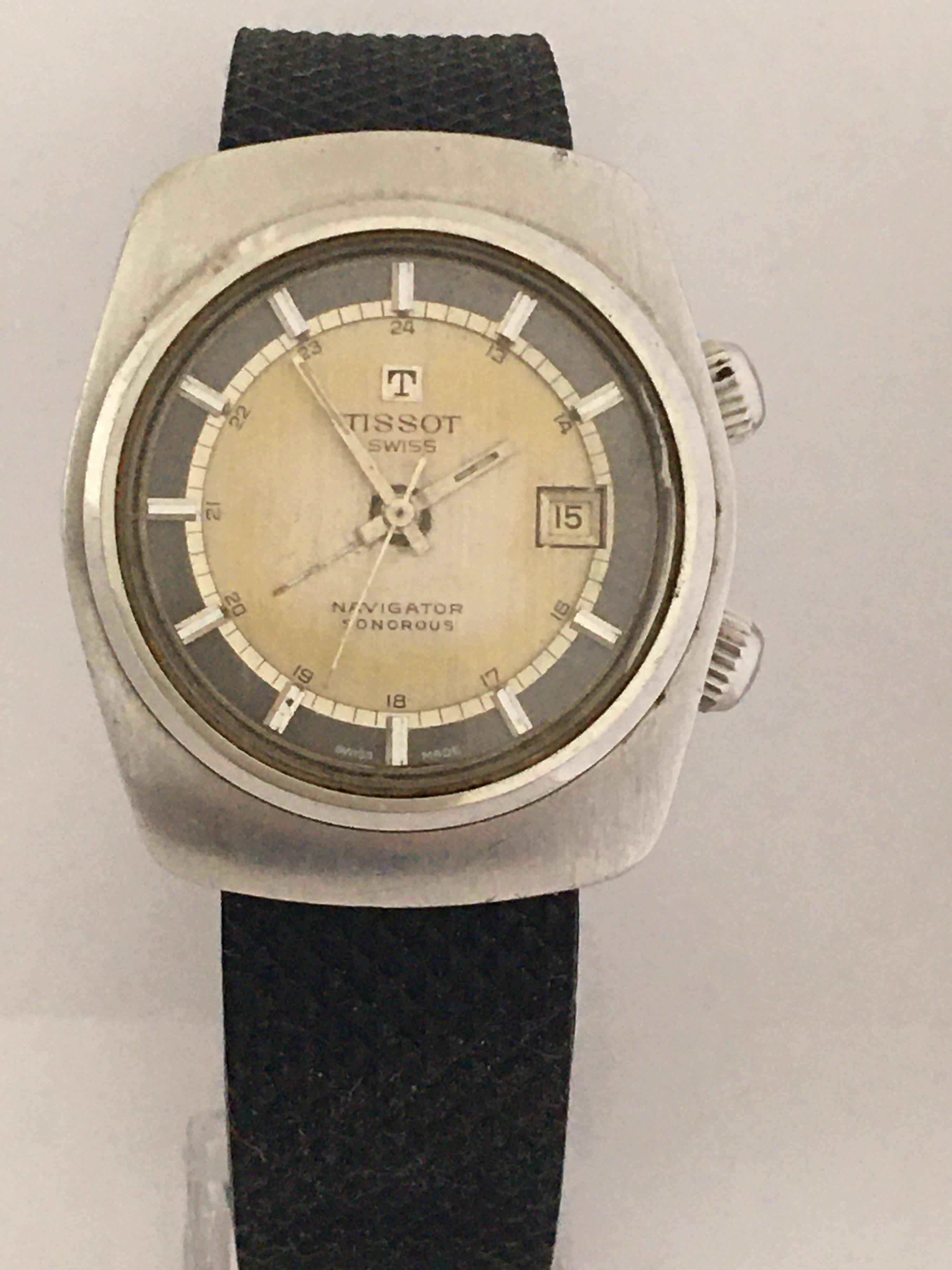 Vintage 1970s Stainless Steel Tissot Swiss Navigator Sonorous Alarm Watch 8