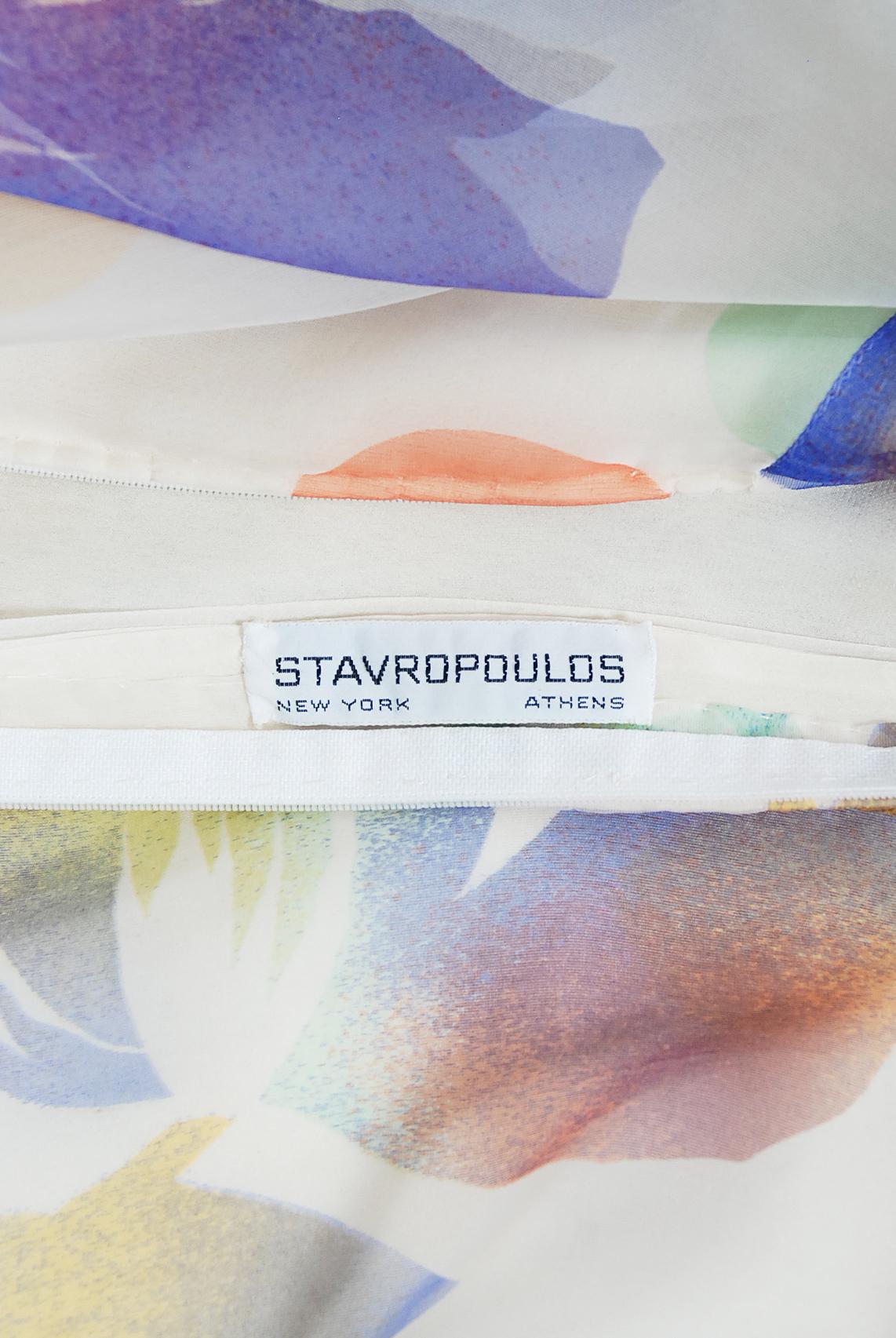 Stavropoulos Couture - Robe vintage à manches bouffantes en soie à imprimé floral coloré, années 1970 en vente 9