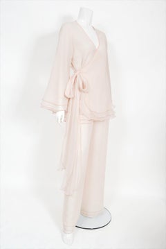 Vintage 1970's Stephen Burrows Pale-Pink Layered Chiffon Wrap Blouse Pantsuit