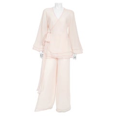 Vintage 1970's Stephen Burrows Pale-Pink Layered Chiffon Wrap Blouse Pantsuit
