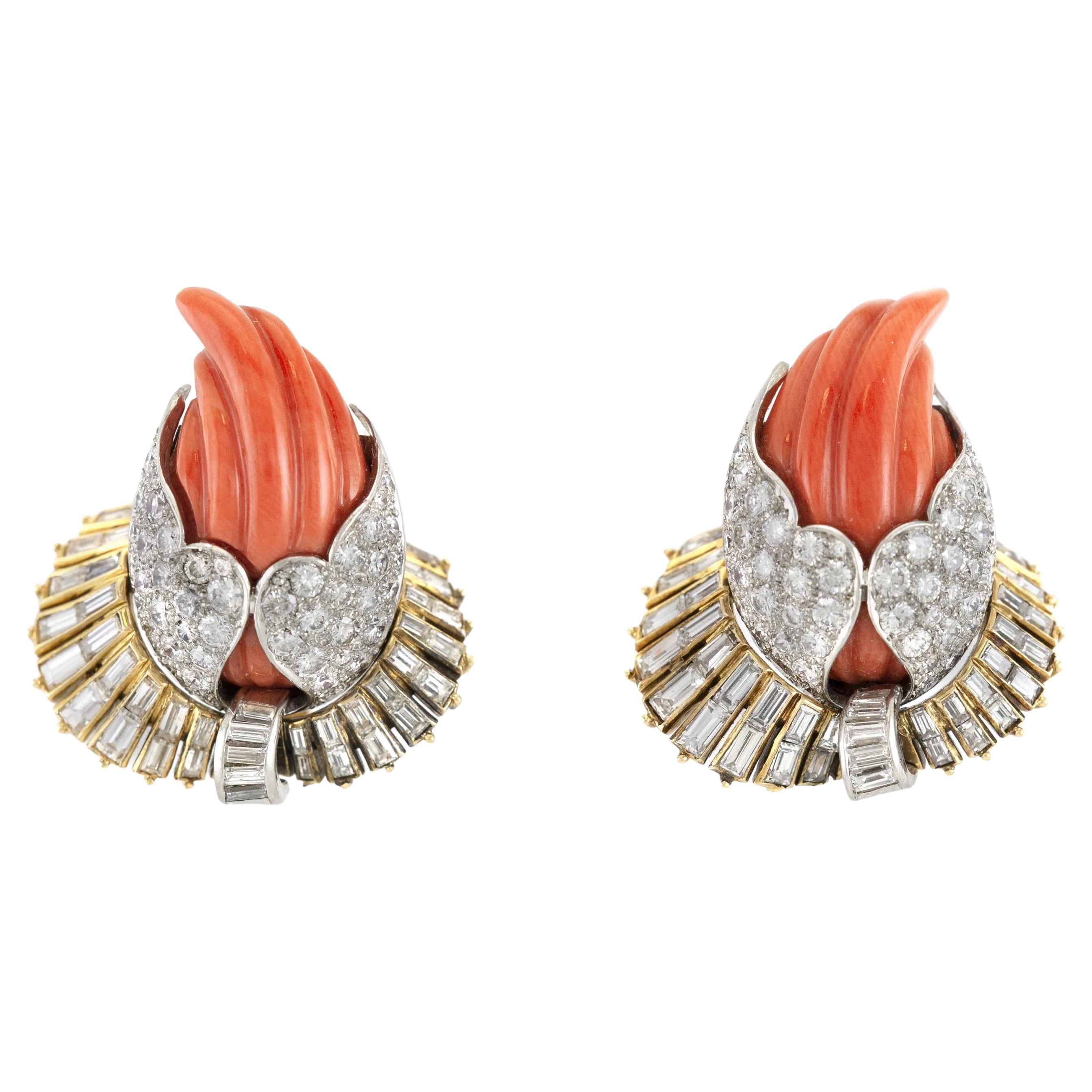 Vintage 1970s Sterlé Coral and Diamond Earrings