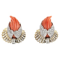 Vintage 1970s Sterlé Coral and Diamond Earrings