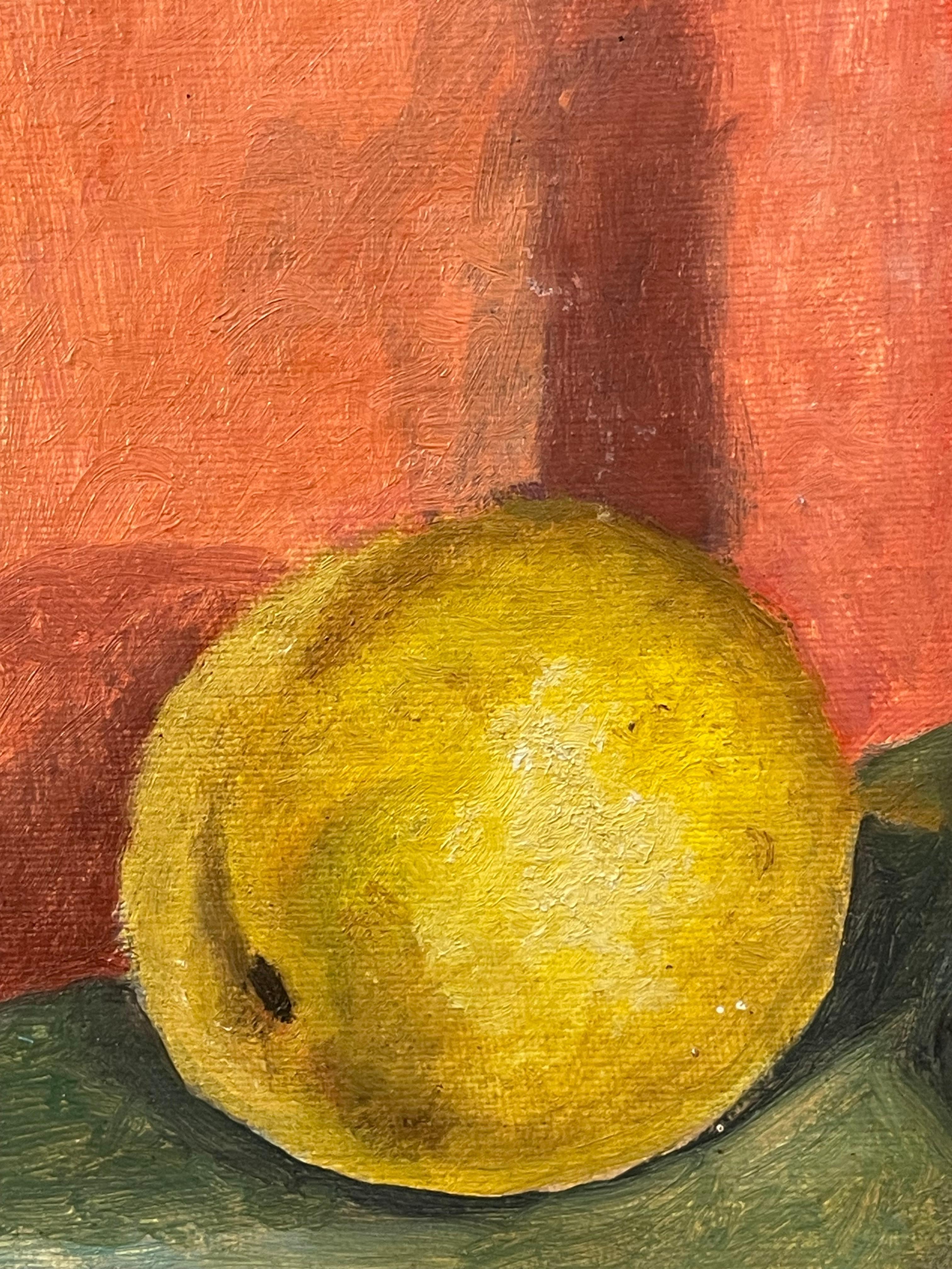 Vintage 1970er Jahre Stillleben Ölgemälde von Zitrone und Krug in Zinn im Zustand „Gut“ im Angebot in Ebberup, DK