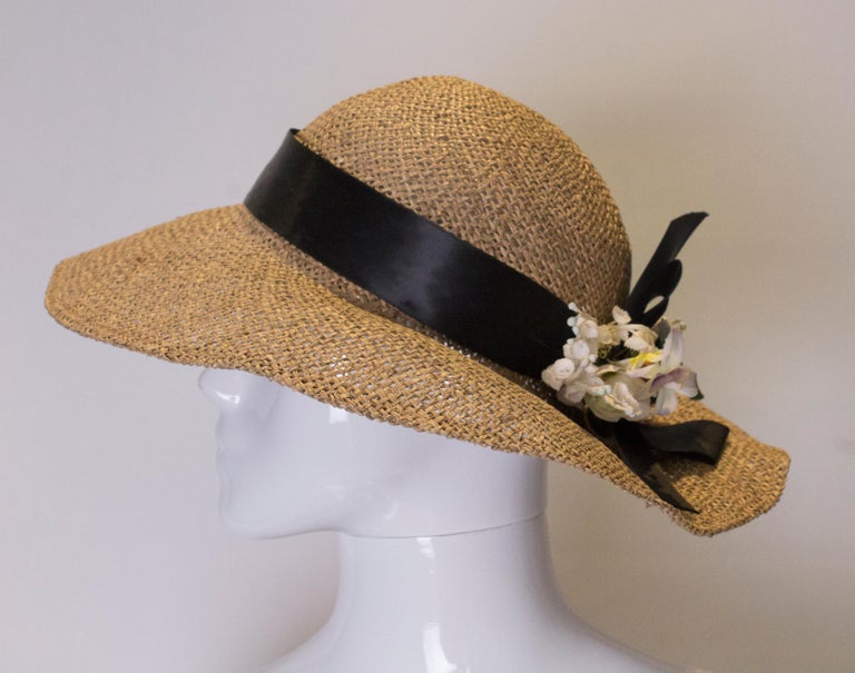 Vintage 1970s Straw Hat with Ribbon and Flowers at 1stDibs