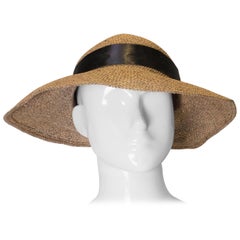 Vintage 1970s Straw Hat with Ribbon and Flowers