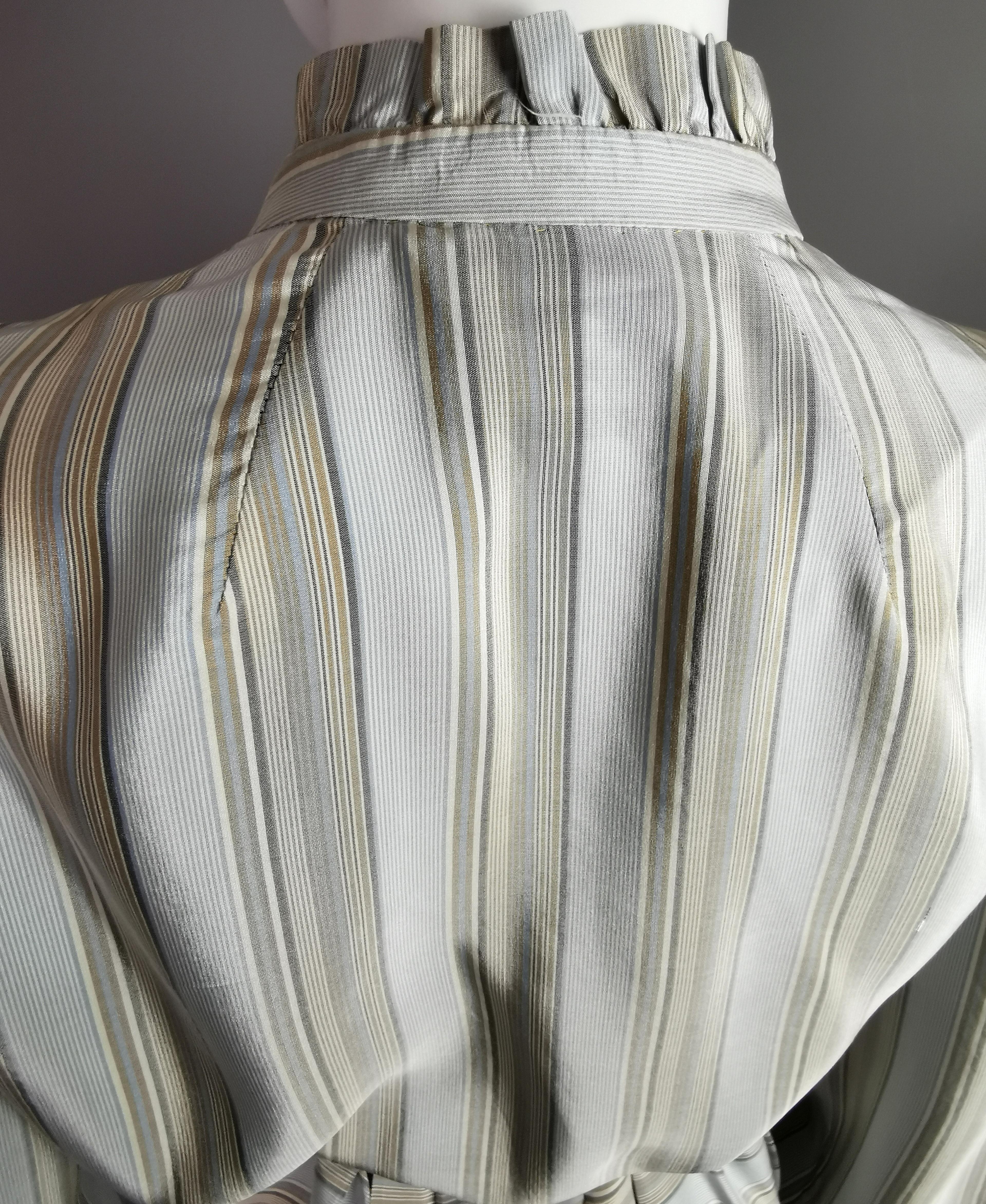 Vintage 1970s Striped silk shirtwaist dress, Maureen Baker  For Sale 9