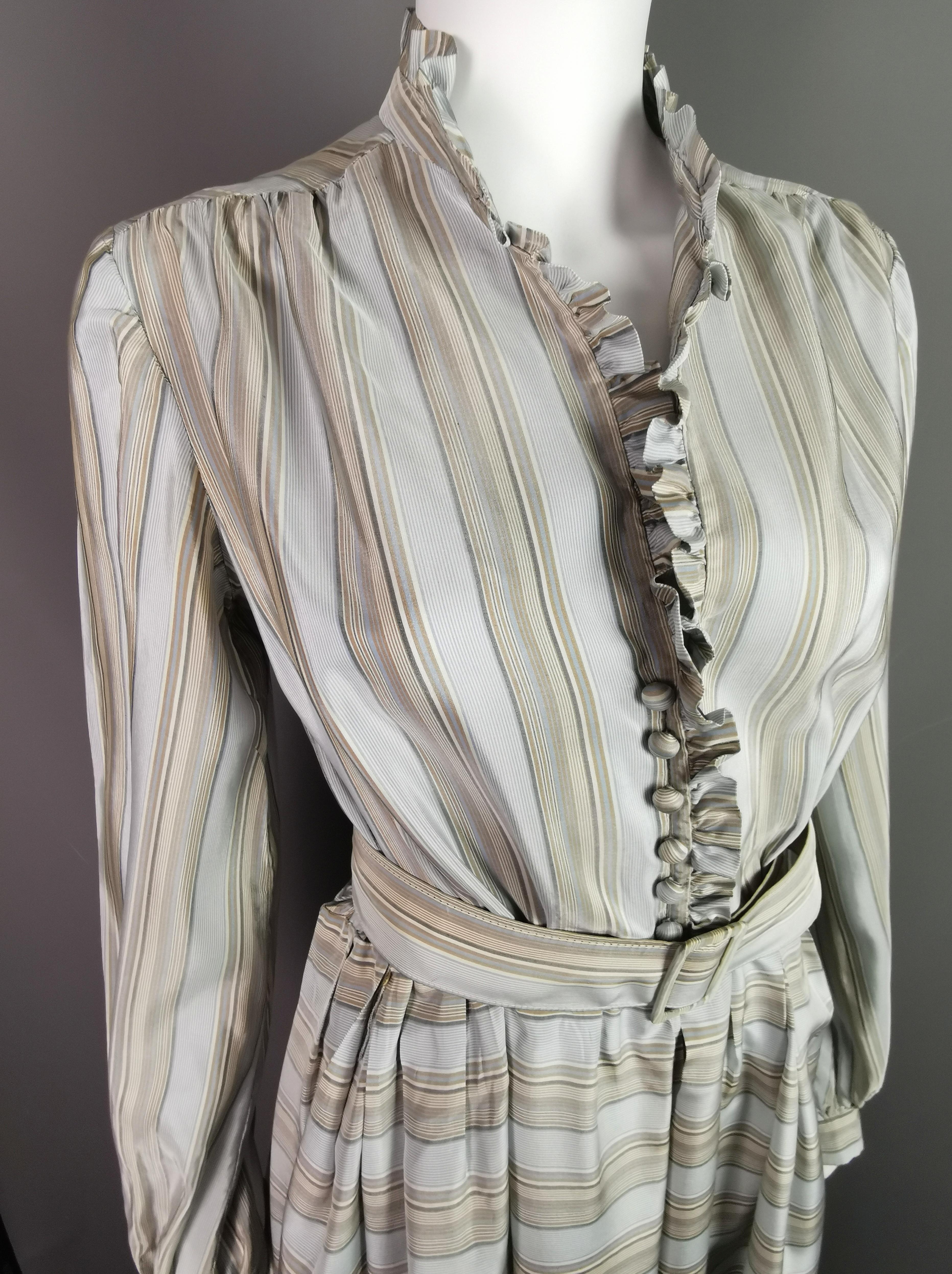 Vintage 1970s Striped silk shirtwaist dress, Maureen Baker  For Sale 1
