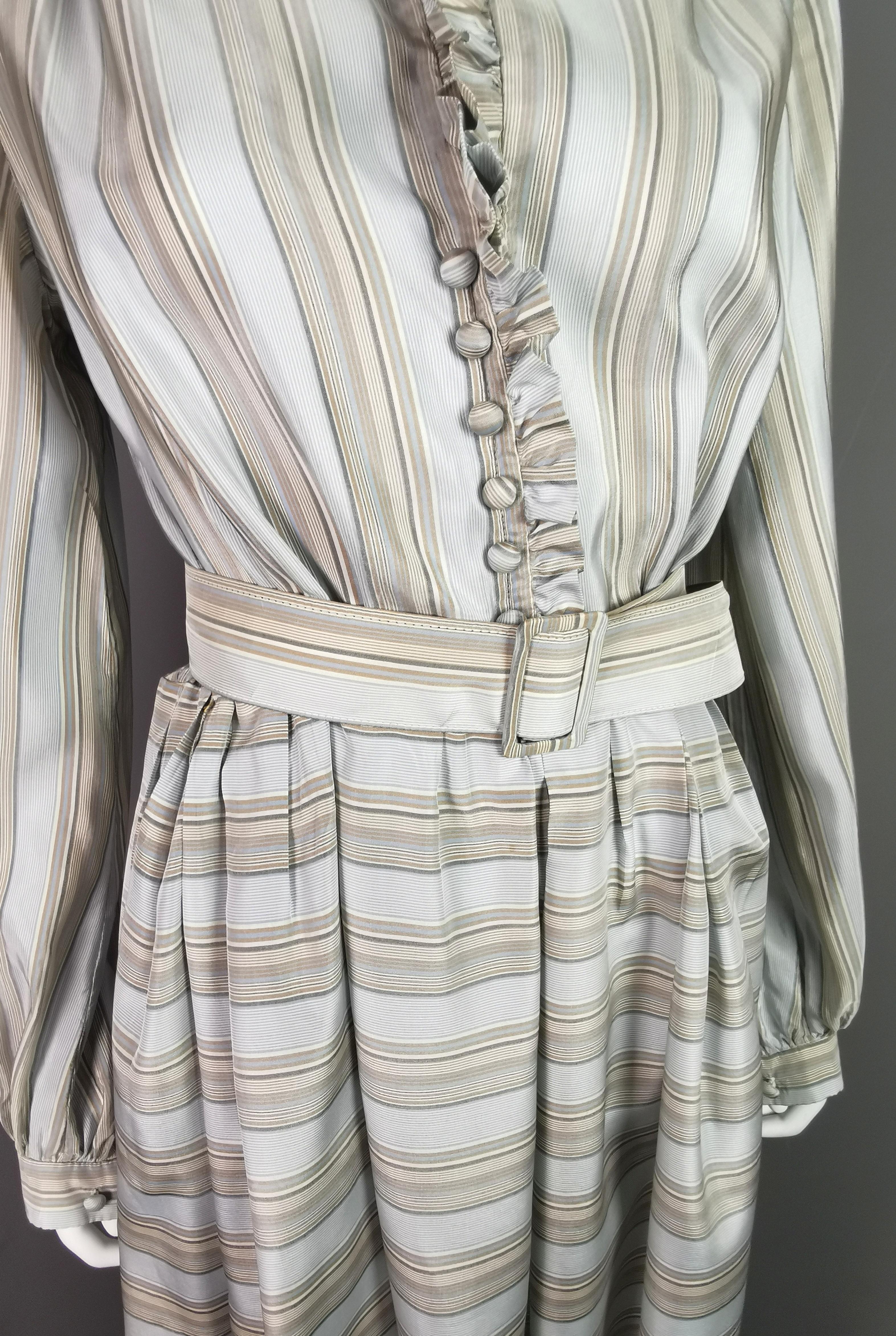 Vintage 1970s Striped silk shirtwaist dress, Maureen Baker  For Sale 4
