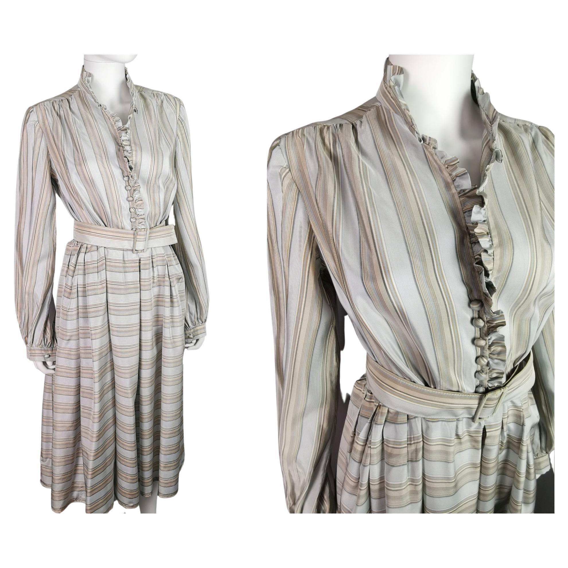 Vintage 1970s Striped silk shirtwaist dress, Maureen Baker  For Sale