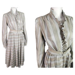 Retro 1970s Striped silk shirtwaist dress, Maureen Baker 