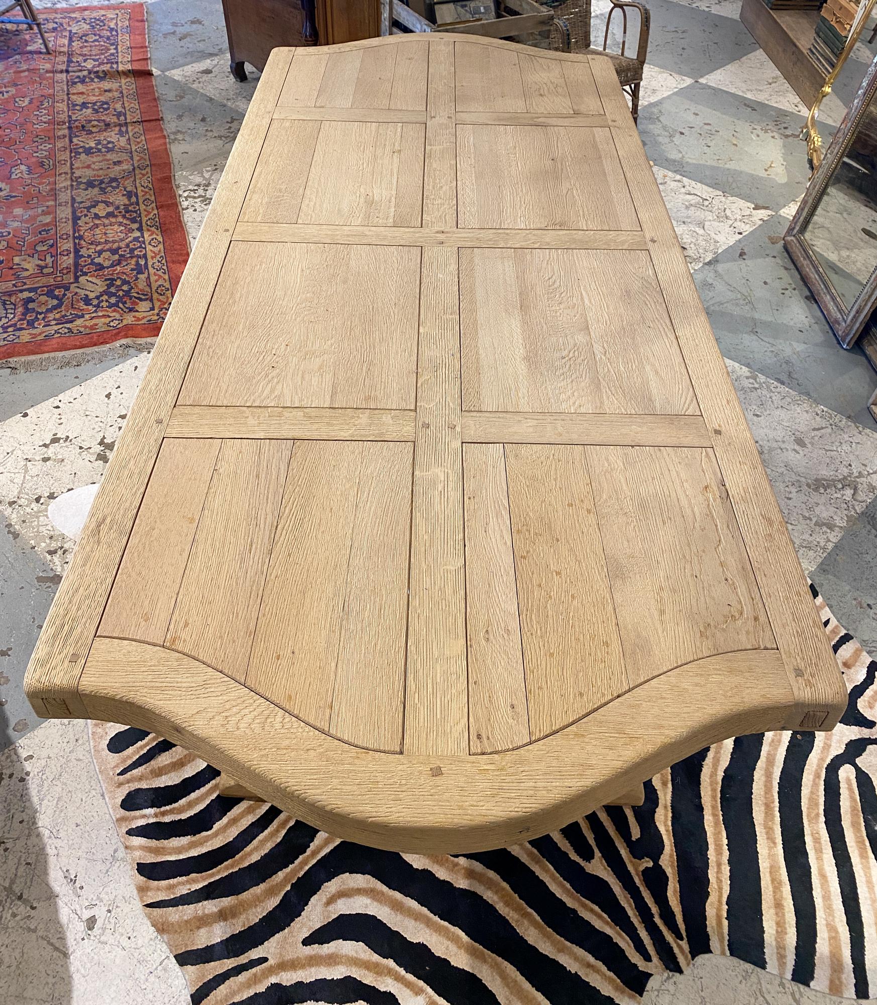 Vintage 1970s Stripped French Oak Dining Table with Trestle Base For Sale 4