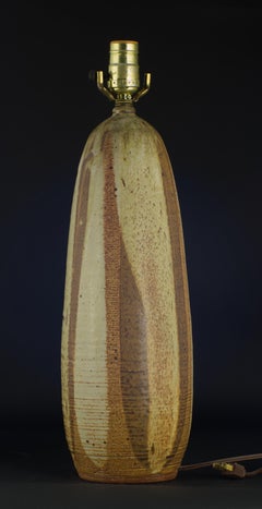 Organic Modern American Studio Pottery Salt Glaze Lamp Brown Grey Glaze 1970s