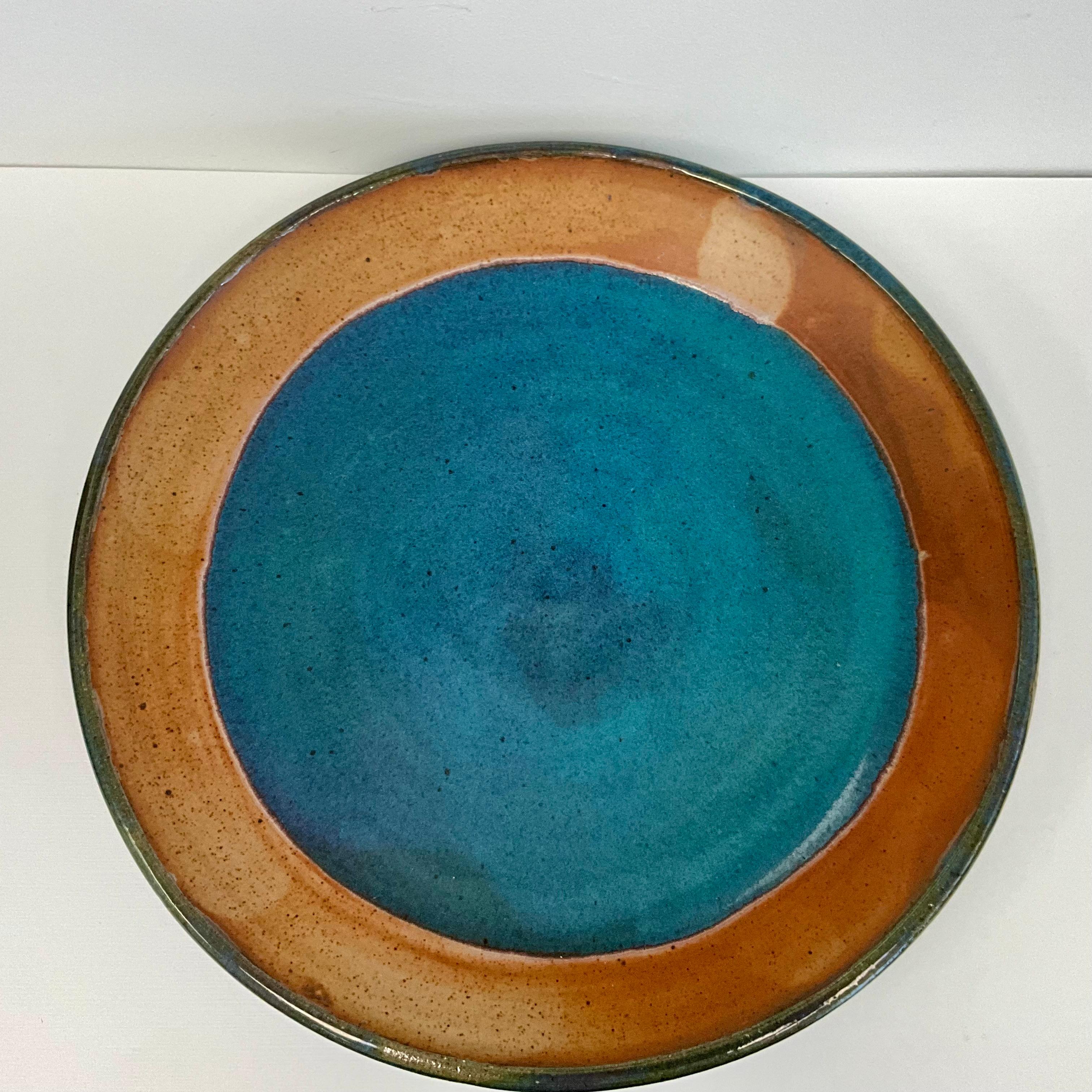 Américain Chargeur Vintage 1970 Studio Pottery - Signé Portland Pottery - Brown et Blu en vente