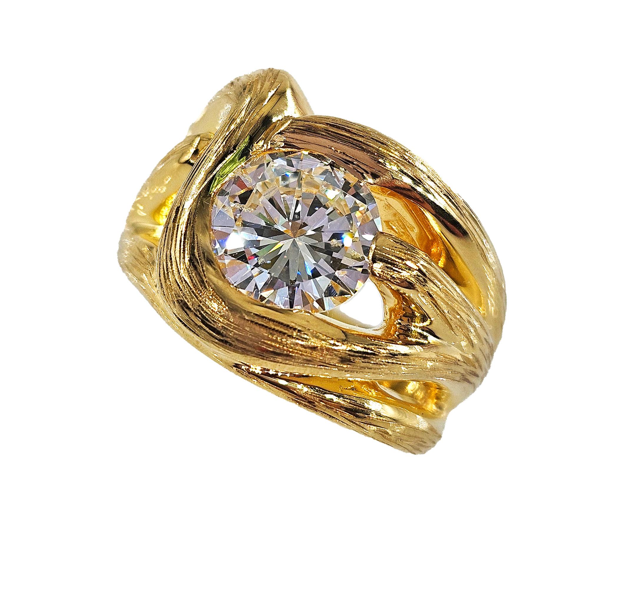 Verlobungsring aus 14 Karat Gelbgold mit GIA 2,02 Karat Diamant im Vintage-Stil der 1970er Jahre im Angebot 6