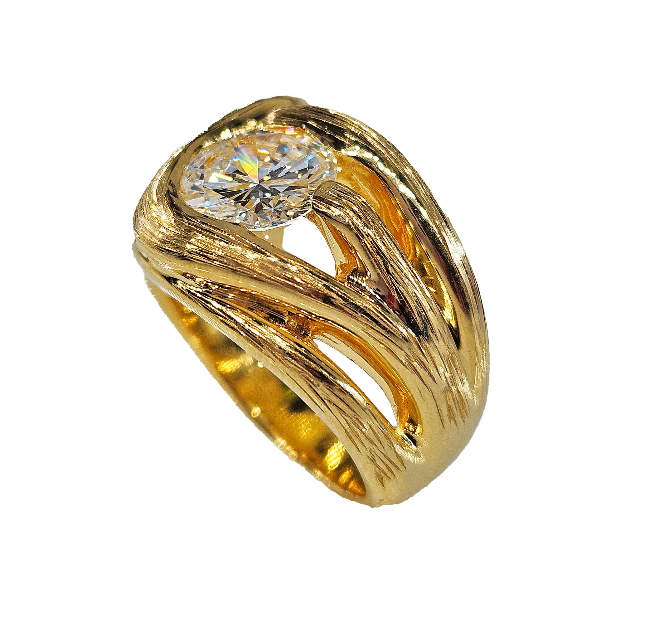 Verlobungsring aus 14 Karat Gelbgold mit GIA 2,02 Karat Diamant im Vintage-Stil der 1970er Jahre im Angebot 7