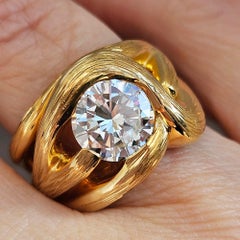 Vintage 1970s Style GIA 2.02ct ROUND Diamond 14k Yellow Gold Engagement Ring
