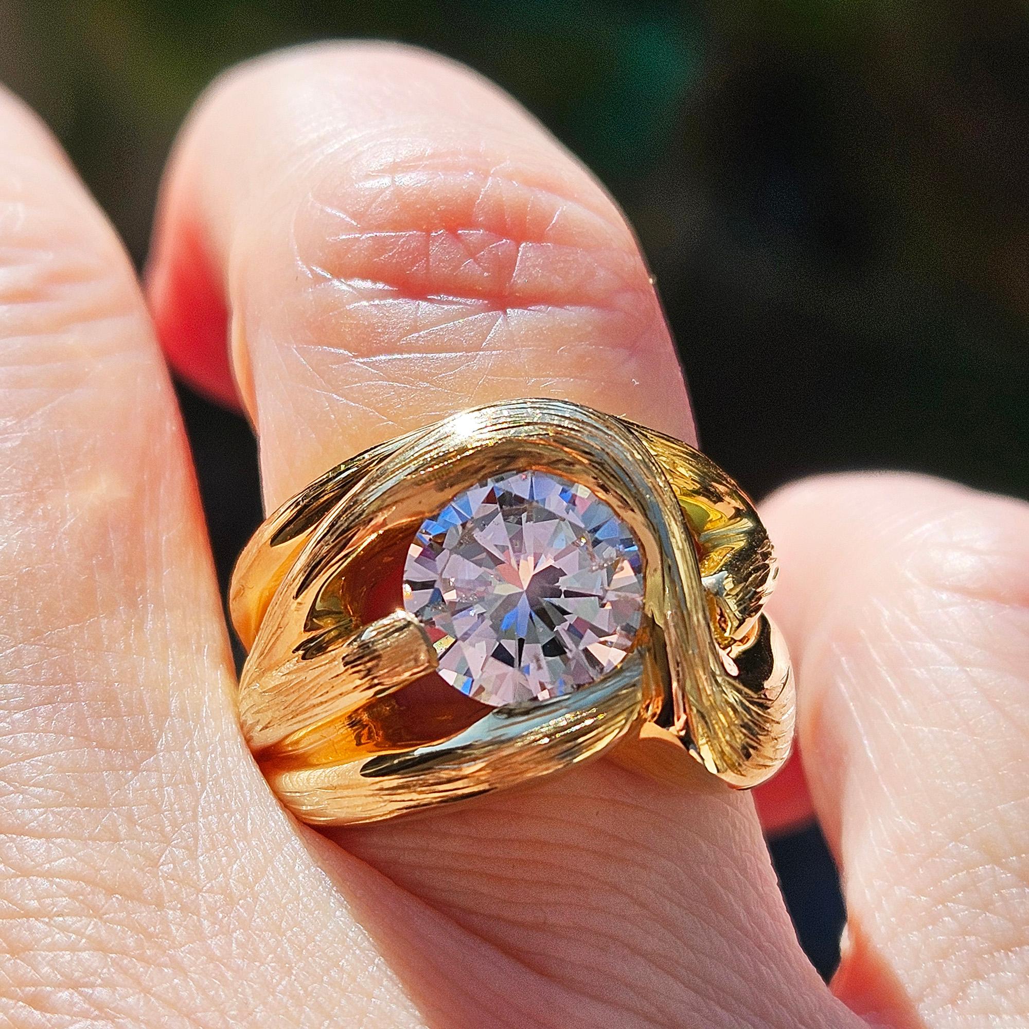 Verlobungsring aus 14 Karat Gelbgold mit GIA 2,02 Karat Diamant im Vintage-Stil der 1970er Jahre Damen im Angebot