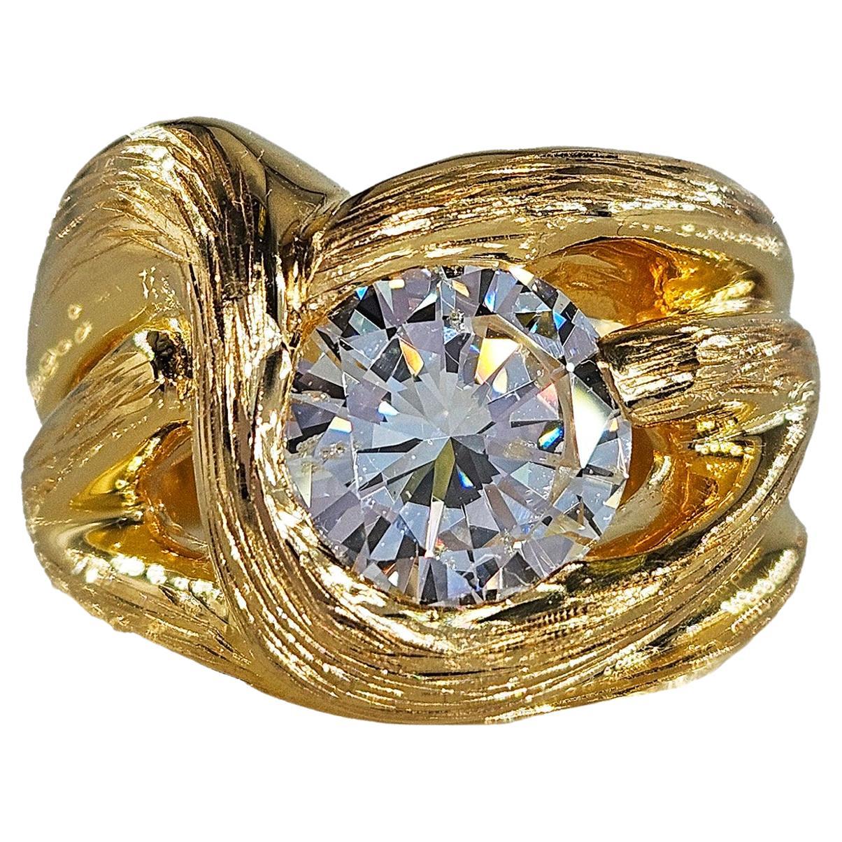 Verlobungsring aus 14 Karat Gelbgold mit GIA 2,02 Karat Diamant im Vintage-Stil der 1970er Jahre im Angebot