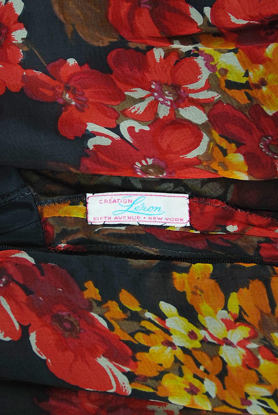 Vintage 1970's Sunset Floral Sheer Silk Chiffon Maxi Dress & Tie-Neck Jacket  For Sale 10