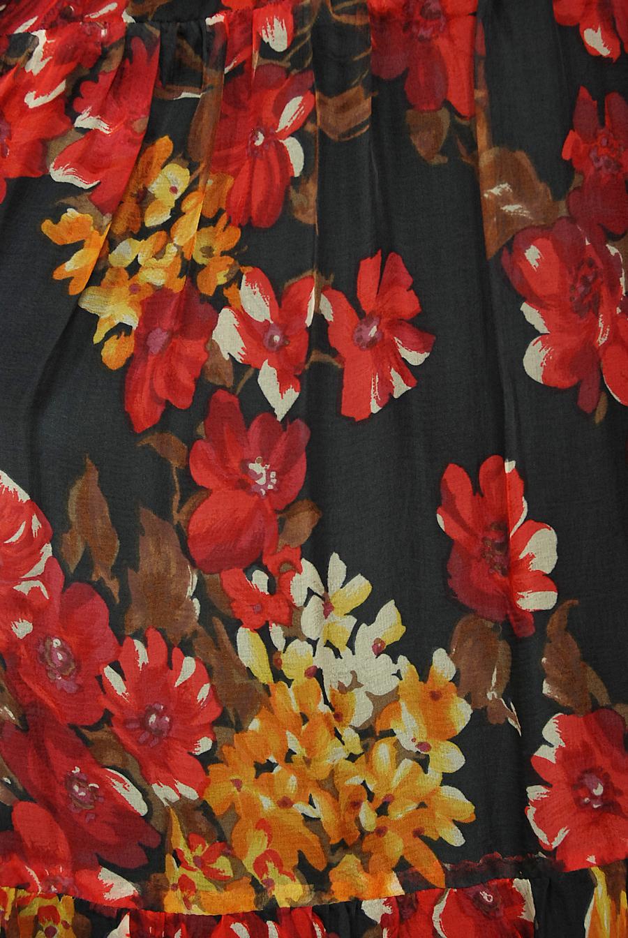 Vintage 1970's Sunset Floral Sheer Silk Chiffon Maxi Kleid & Tie-Neck Jacke  im Angebot 3