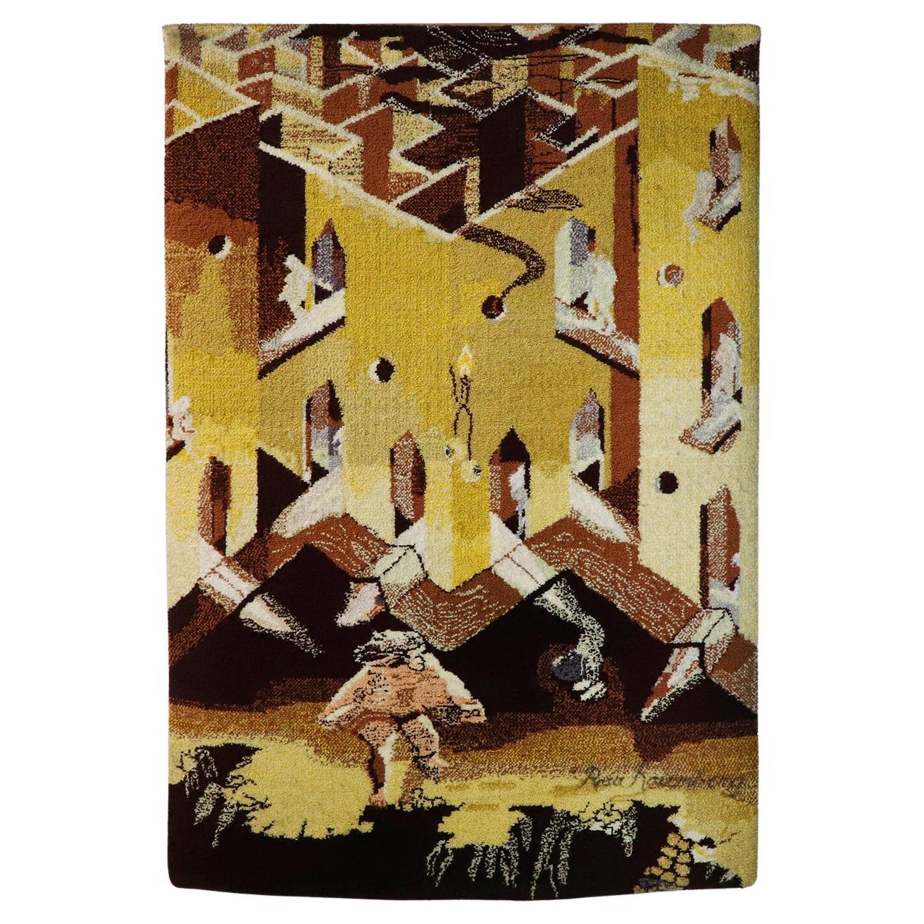 Vintage 1970s Surreal Mexican Handmade Wall Rug For Sale