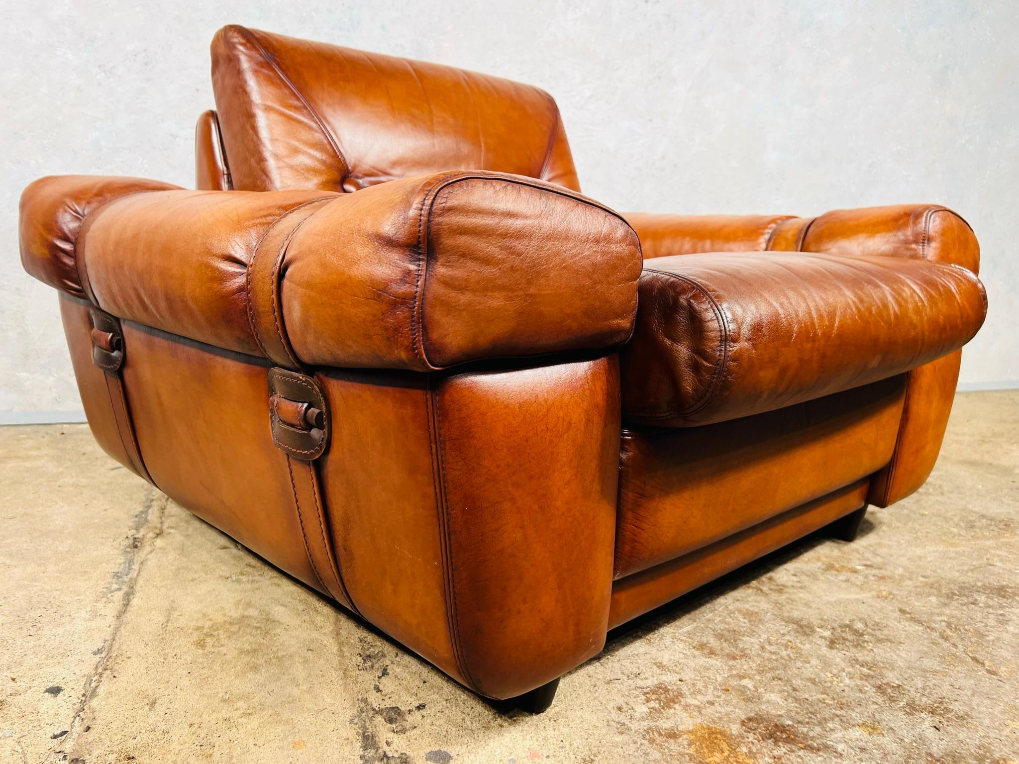 Vintage 1970s Svend Skipper Leather Light Tan Armchair with Buckles #658 For Sale 8