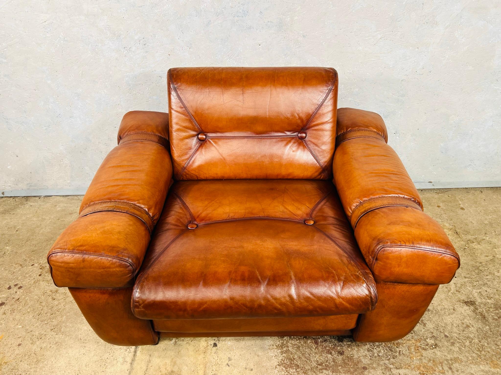 Vintage 1970s Svend Skipper Leather Light Tan Armchair with Buckles #658 In Good Condition For Sale In Lewes, GB