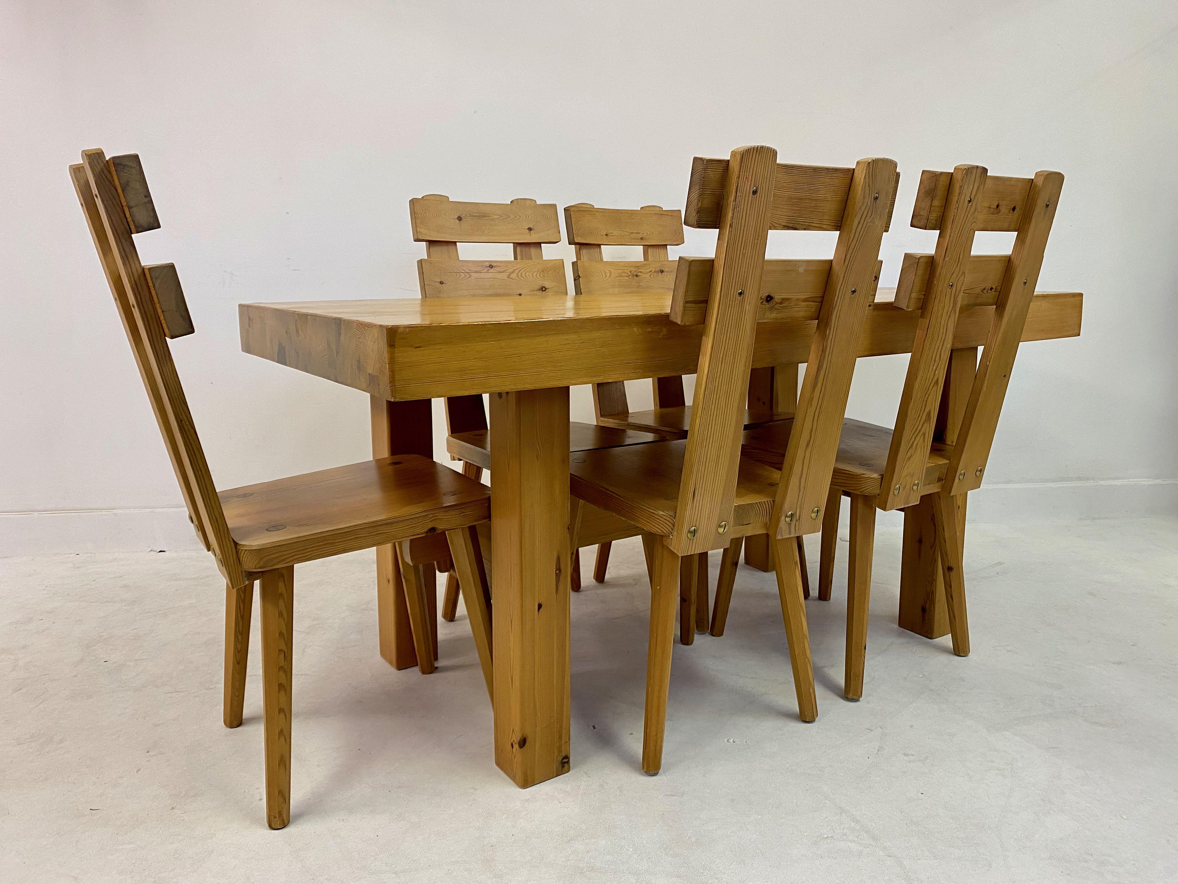 Mid-Century Modern Vintage 1970s Swedish Pine Dining Table and Chairs