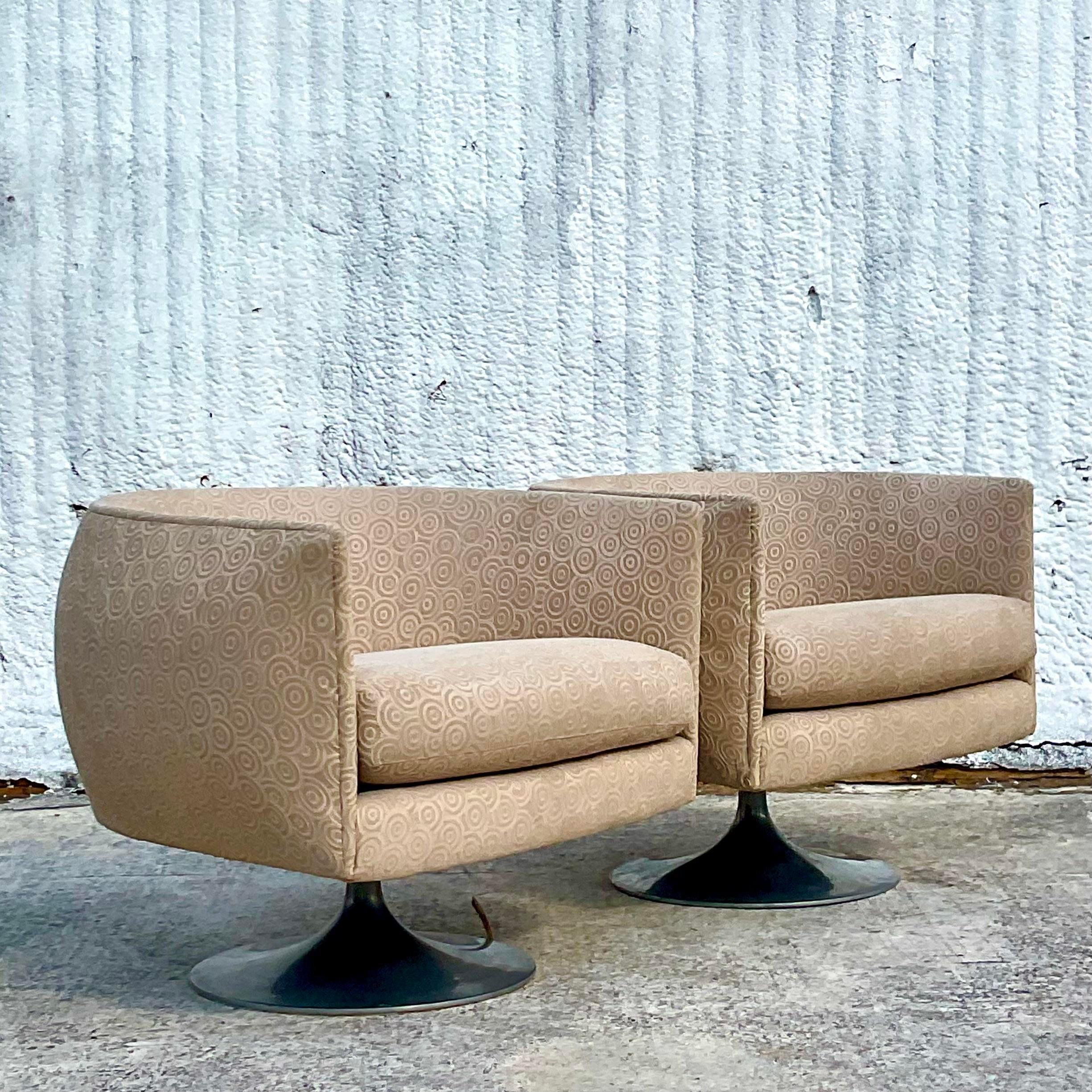 North American Vintage 70s Swivel Tub Chairs After Milo Baughman - a Pair