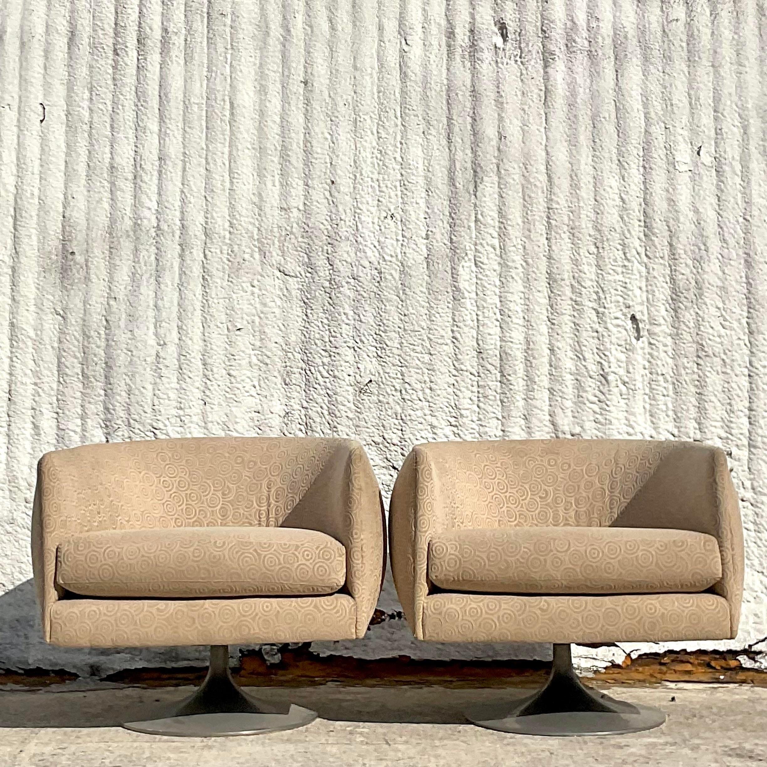 Late 20th Century Vintage 70s Swivel Tub Chairs After Milo Baughman - a Pair