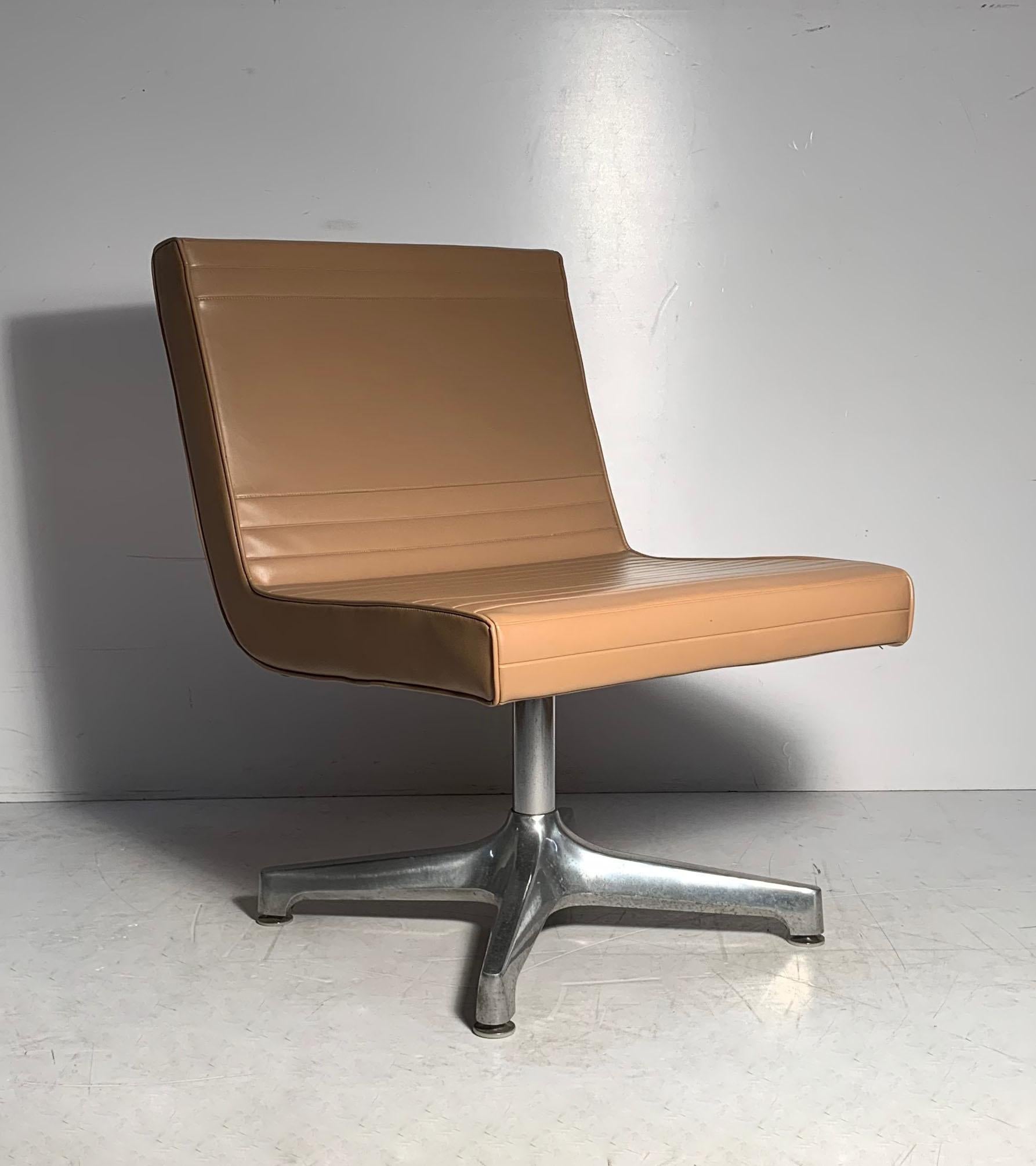 Vintage Techfab chromcraft lounge chairs. Original vinyl upholstery in very nice condition. Arms are optional. Easily removable. Shown with arms in last photos. 

In the manner of Herman Miller Alexander Girard, Charles Eames, Milo