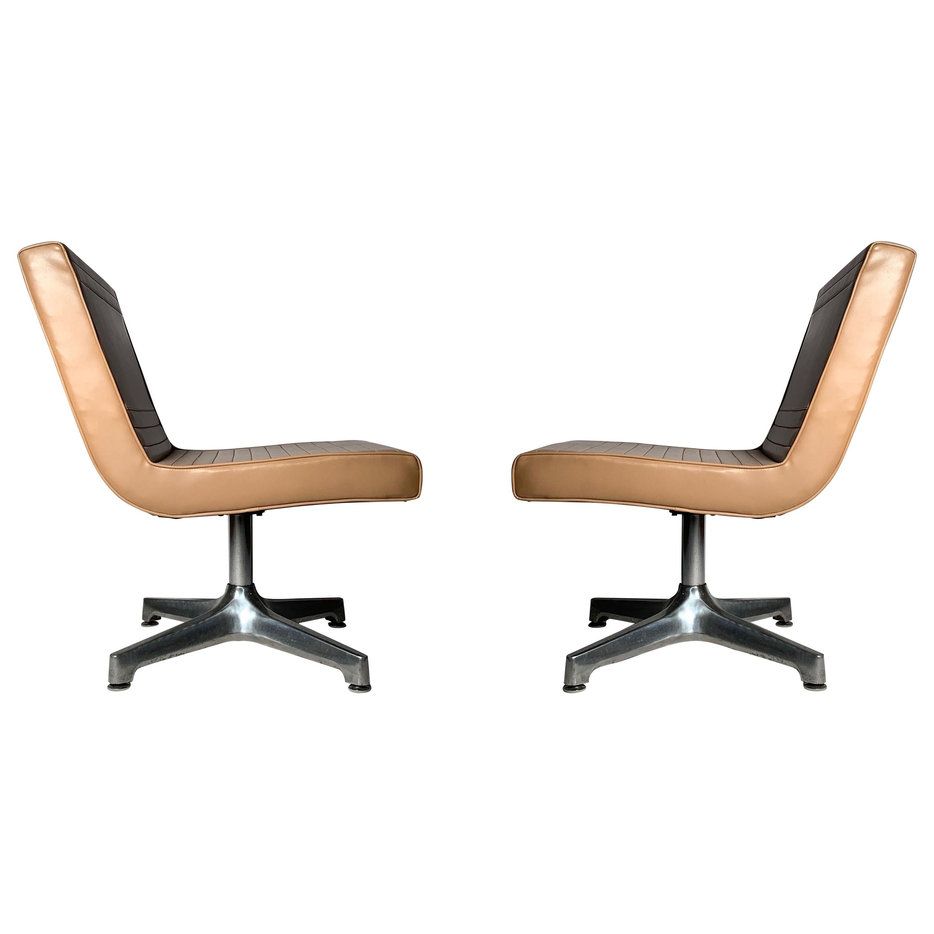 Vintage 1970s Techfab Chromcraft Latte Lounge Chairs For Sale