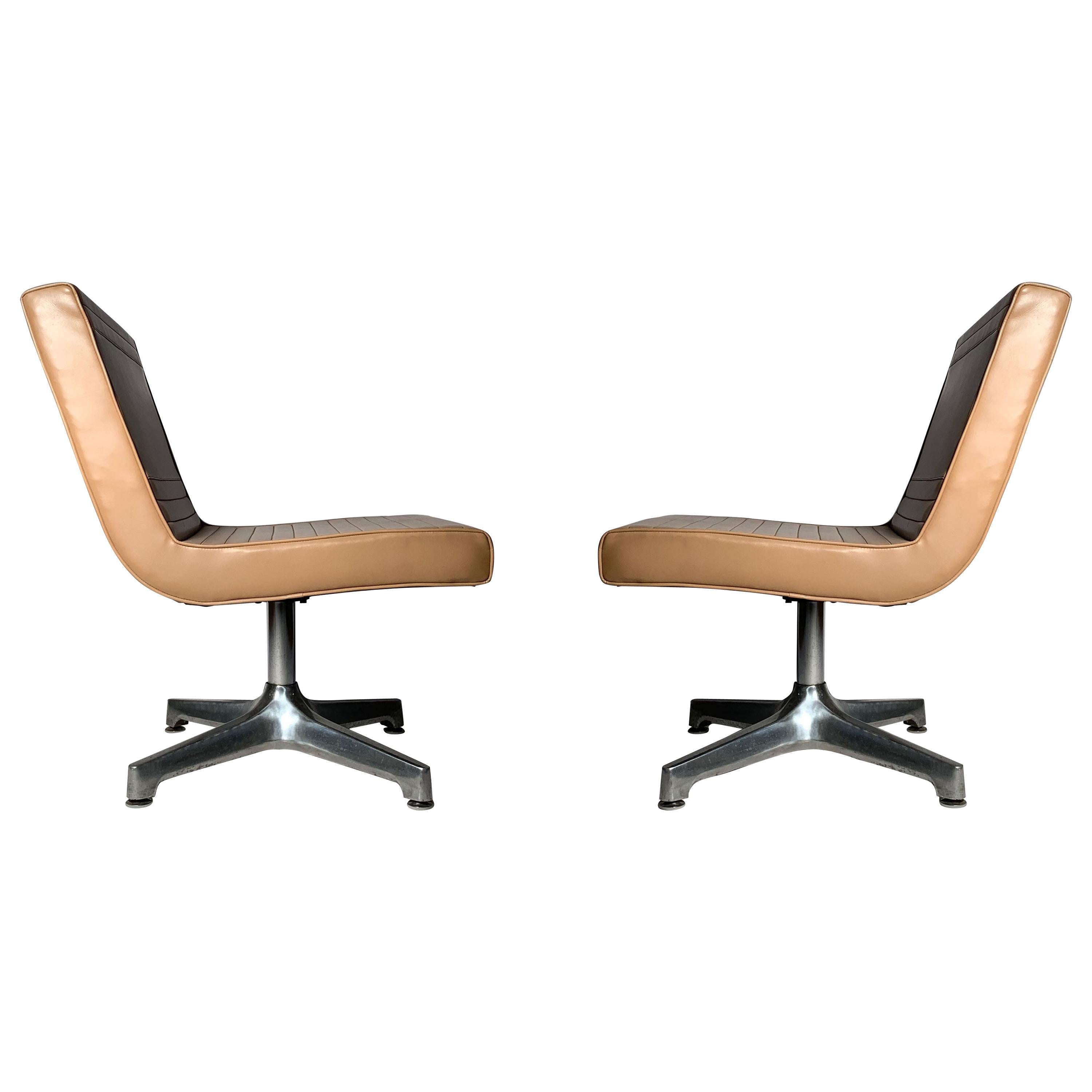 Vintage 1970s Techfab Chromcraft Latte Lounge Chairs