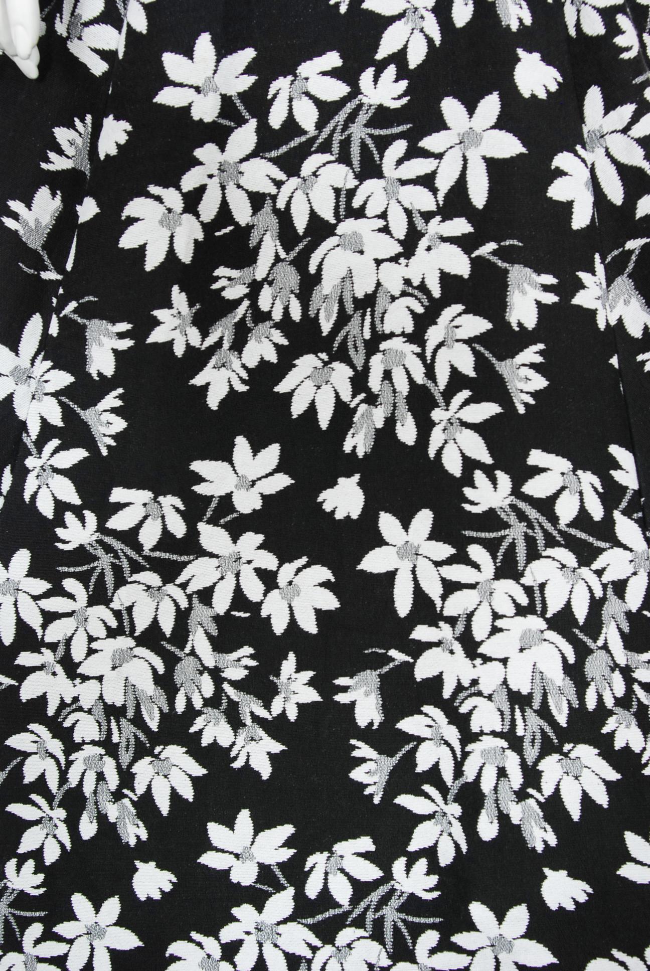 Vintage 1970's Thea Porter Black & White Floral Brocade Billow-Sleeve Maxi Dress 5
