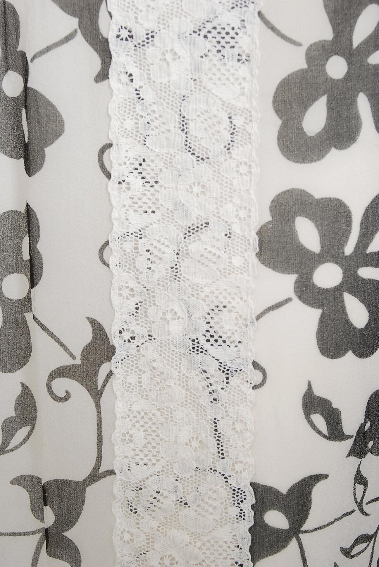 Vintage 1970's Thea Porter Couture Art Nouveau Print Silk & White Lace Dress 1