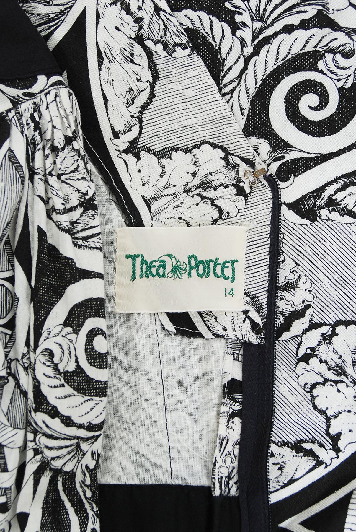 Vintage 1970's Thea Porter Kaleidoscope Floral Print Cotton Bell-Sleeve Dress 4