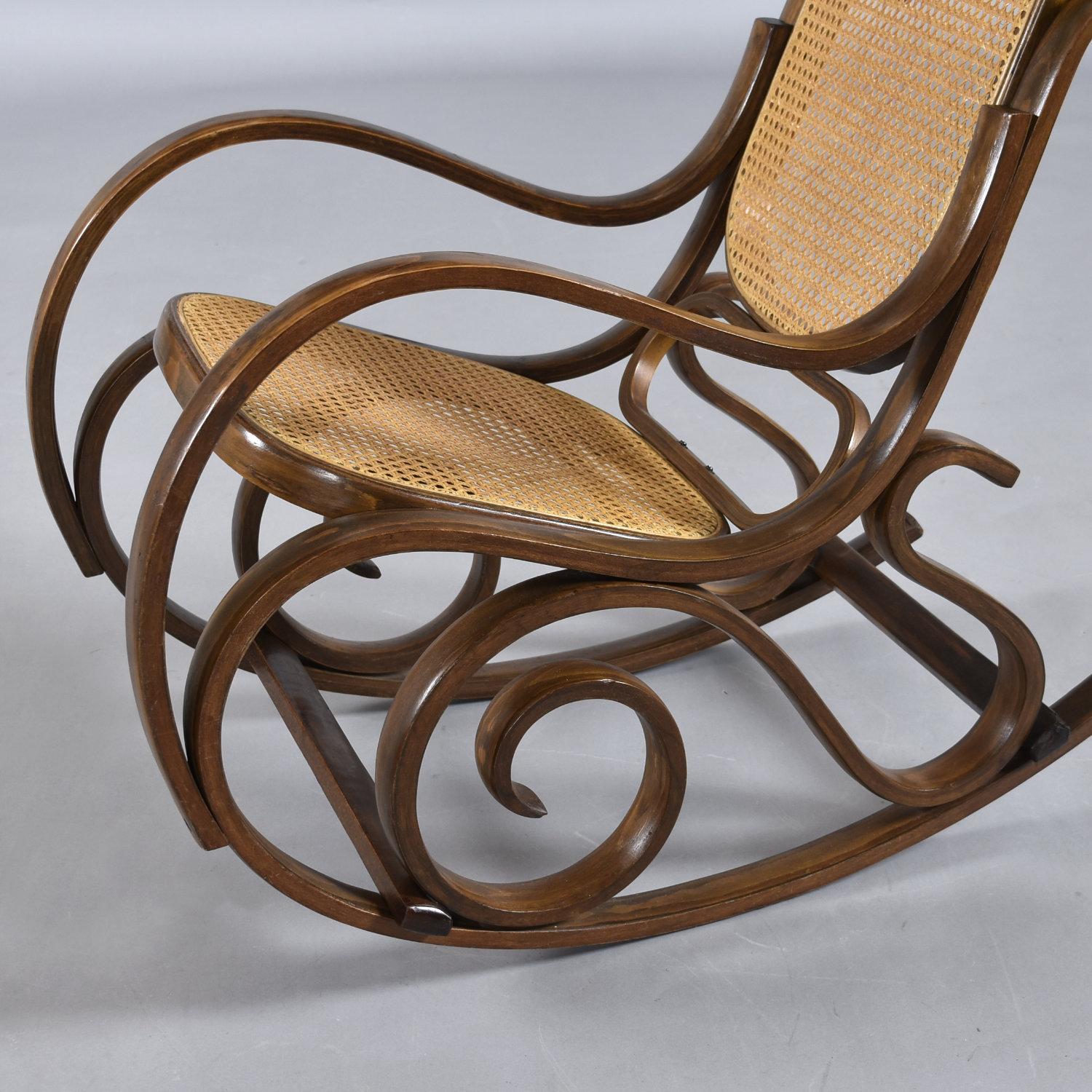 American Thonet Style Curved Bentwood Rocking Chair With Caning For Sale