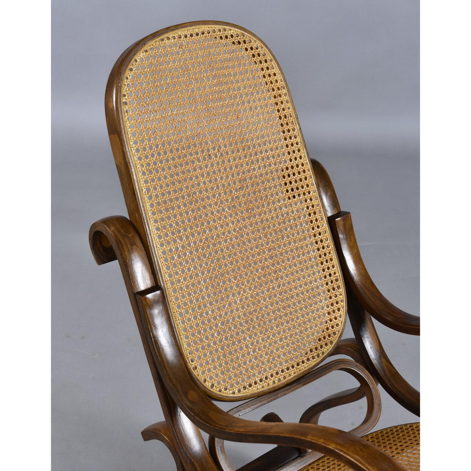 Thonet Style Curved Bentwood Rocking Chair With Caning For Sale 1