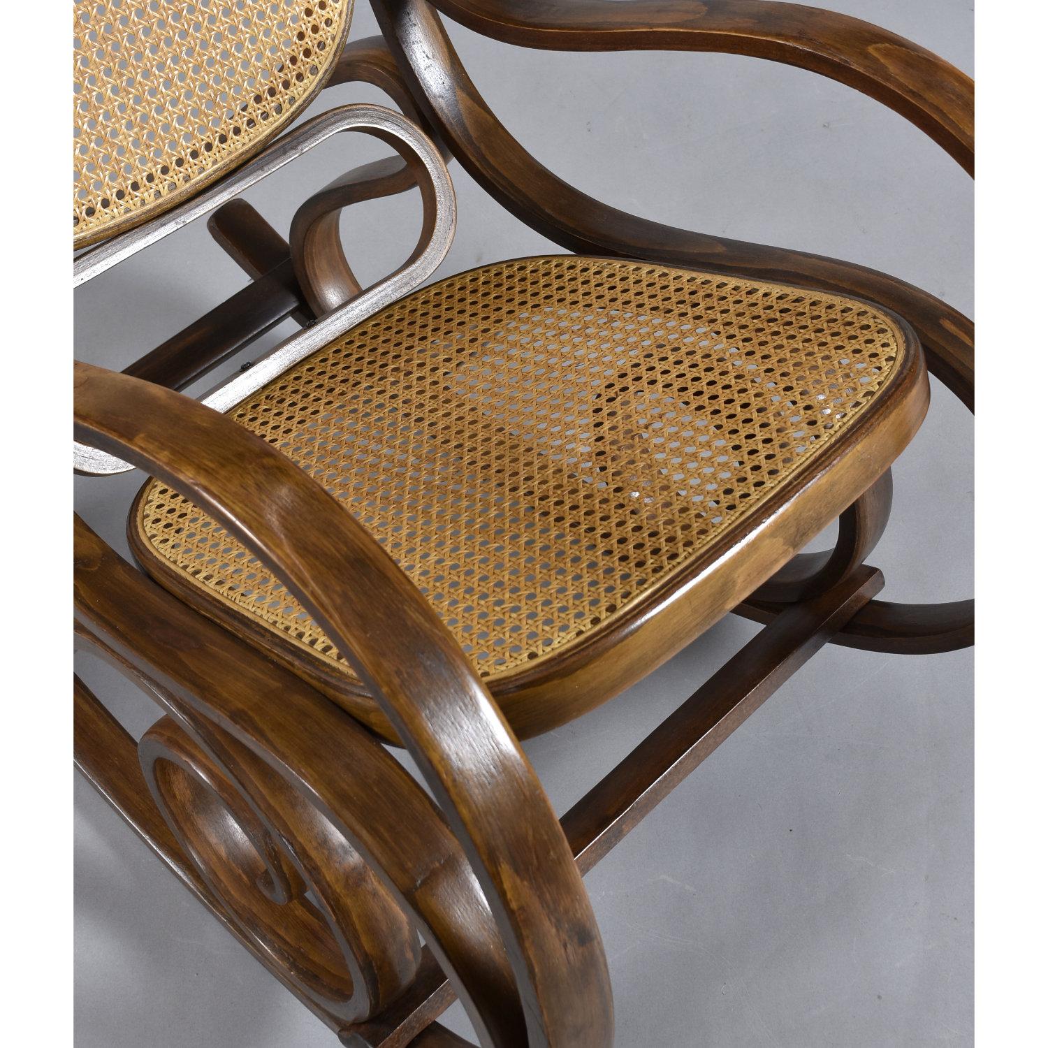 Thonet Style Curved Bentwood Rocking Chair With Caning For Sale 2