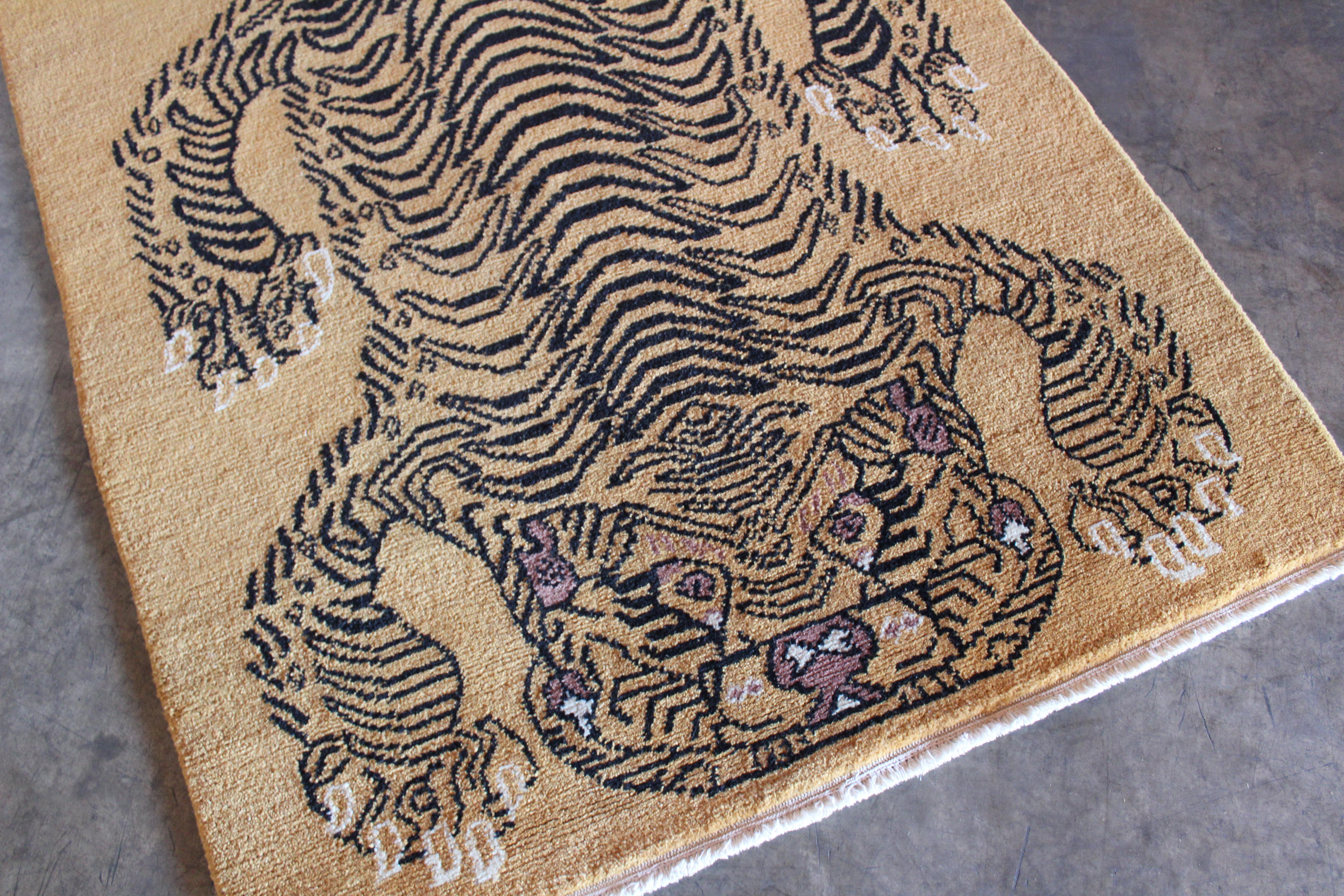 Vintage 1970s Tibetan Wool Tiger Rug 5