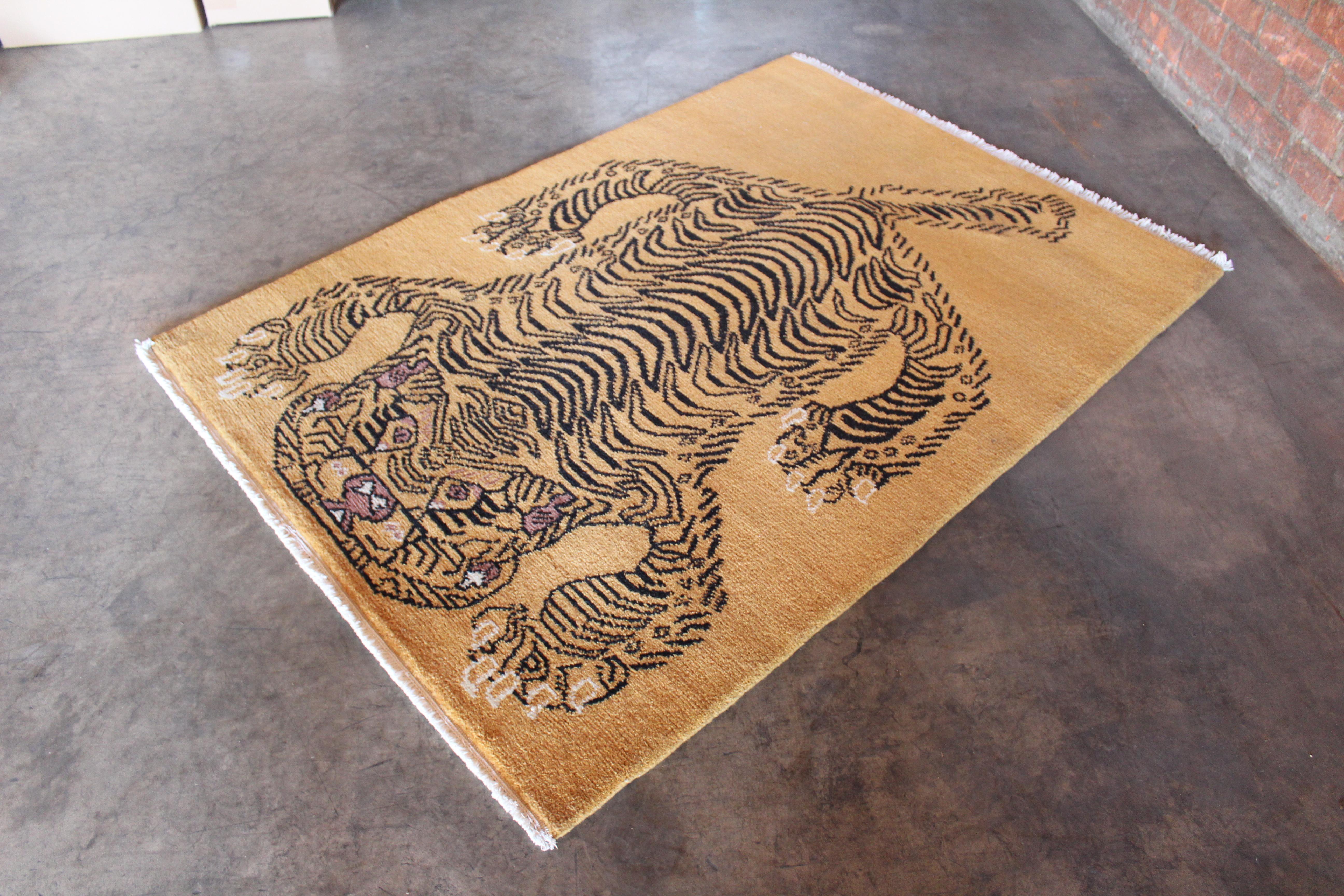 Vintage 1970s Tibetan Wool Tiger Rug 6