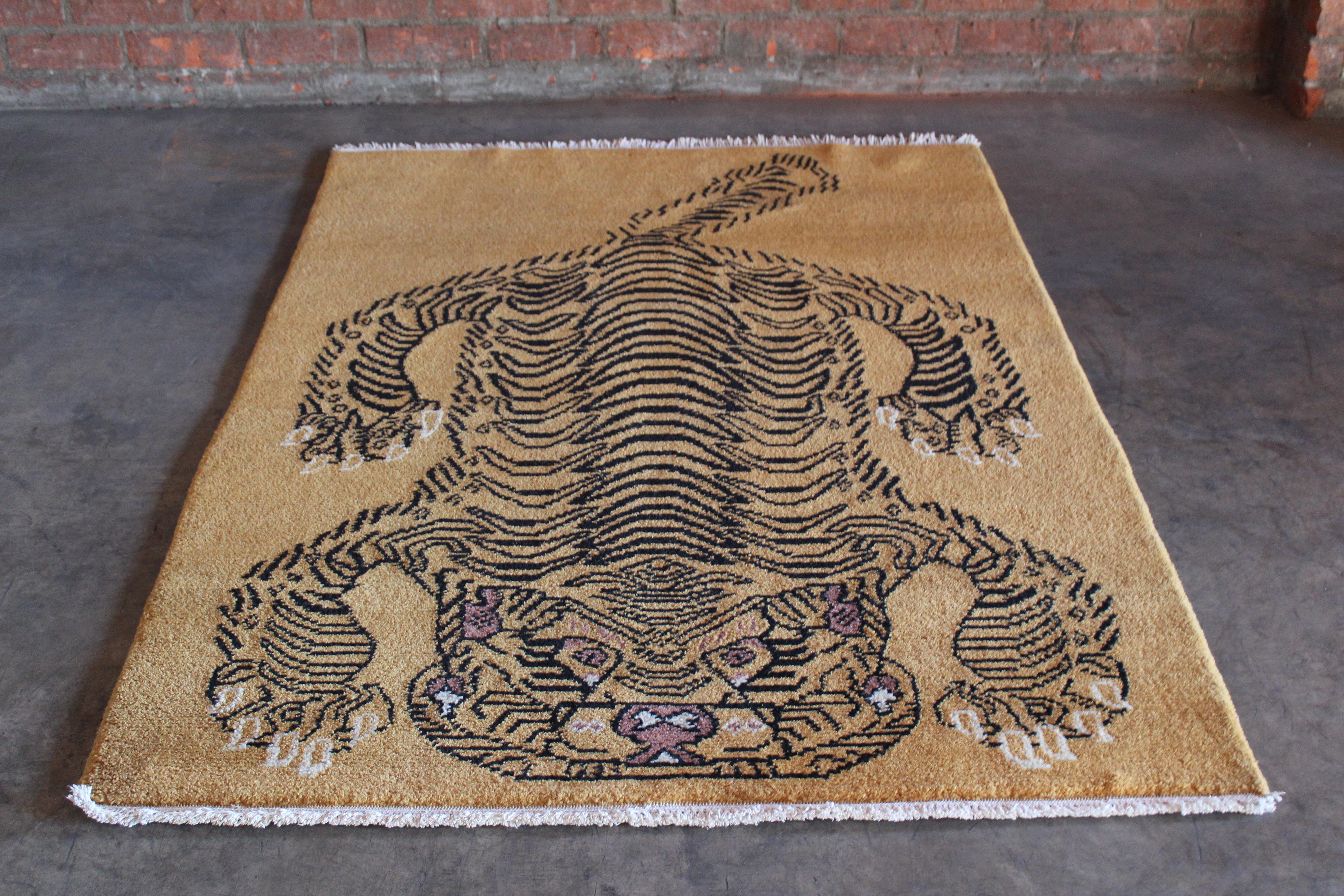 Vintage 1970s Tibetan Wool Tiger Rug 7