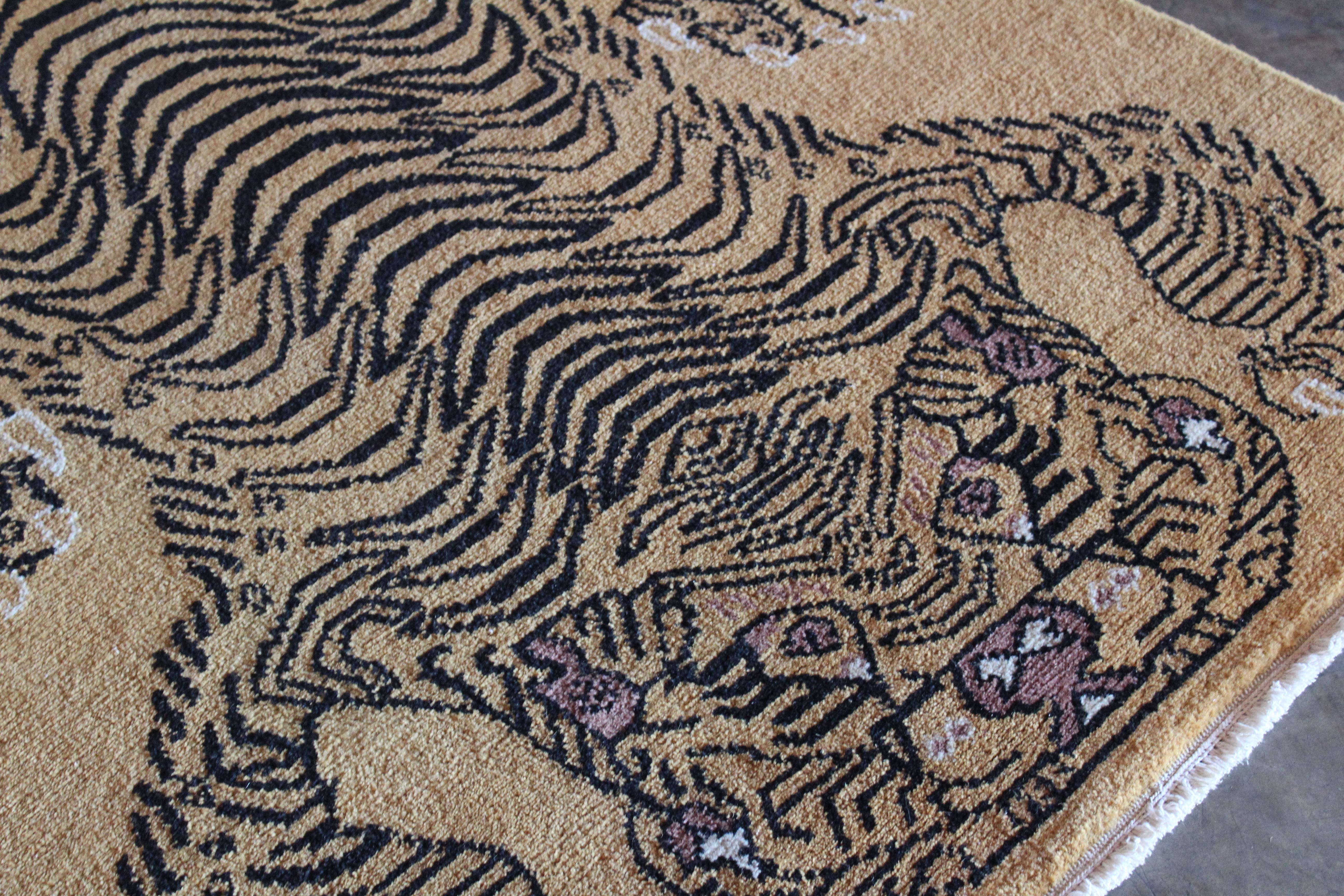 Late 20th Century Vintage 1970s Tibetan Wool Tiger Rug