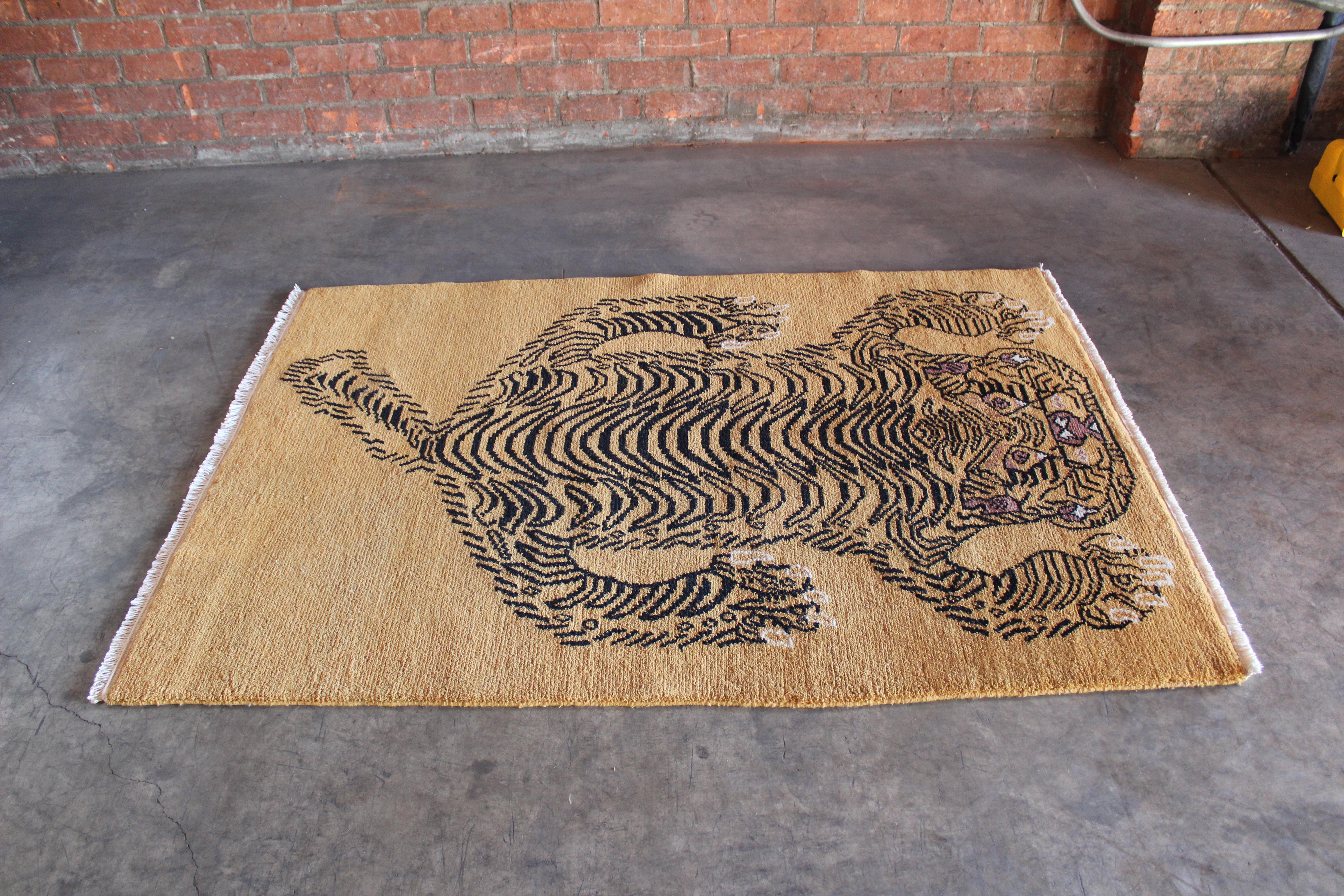 Vintage 1970s Tibetan Wool Tiger Rug 3