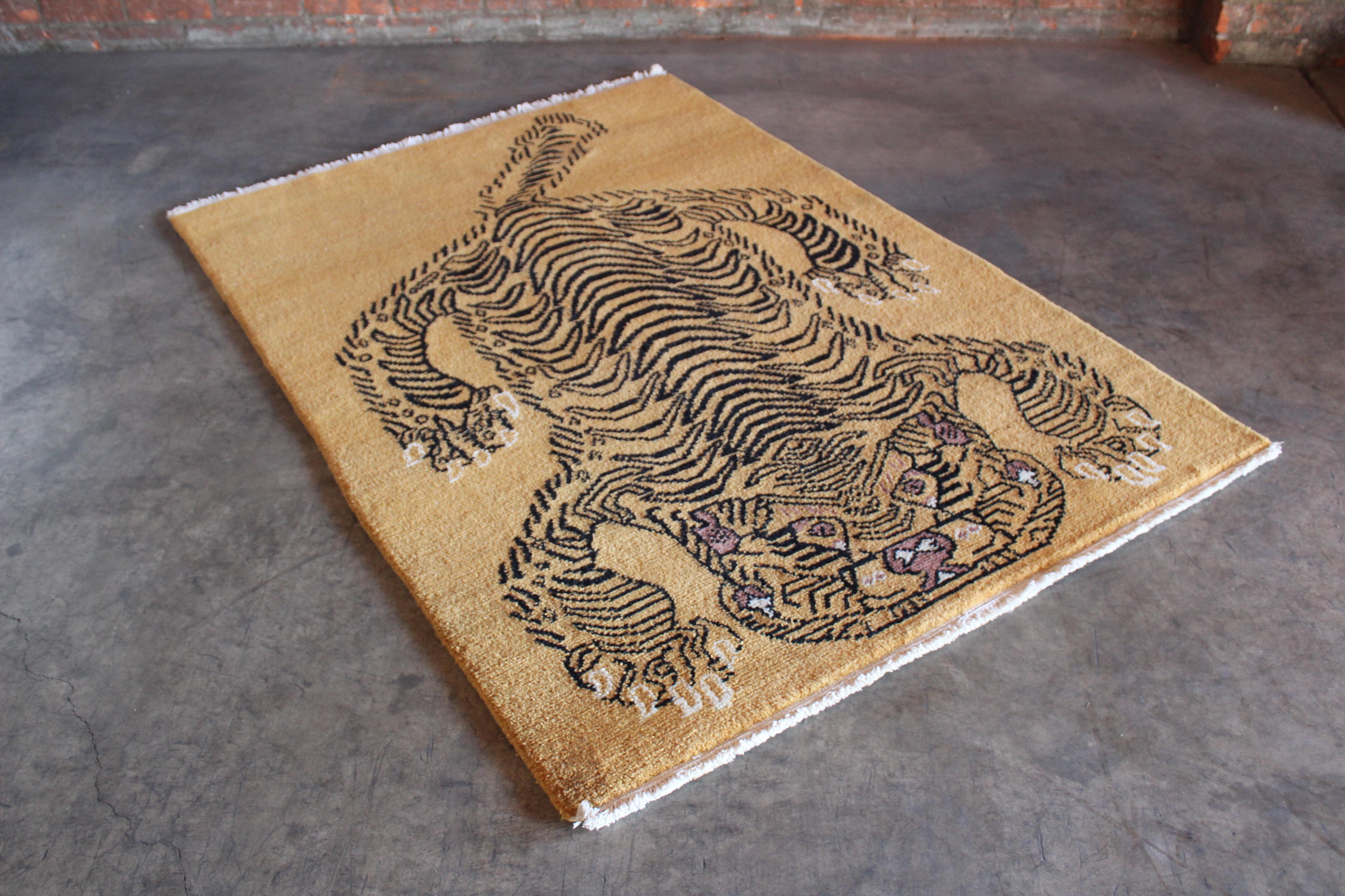 Vintage 1970s Tibetan Wool Tiger Rug 4